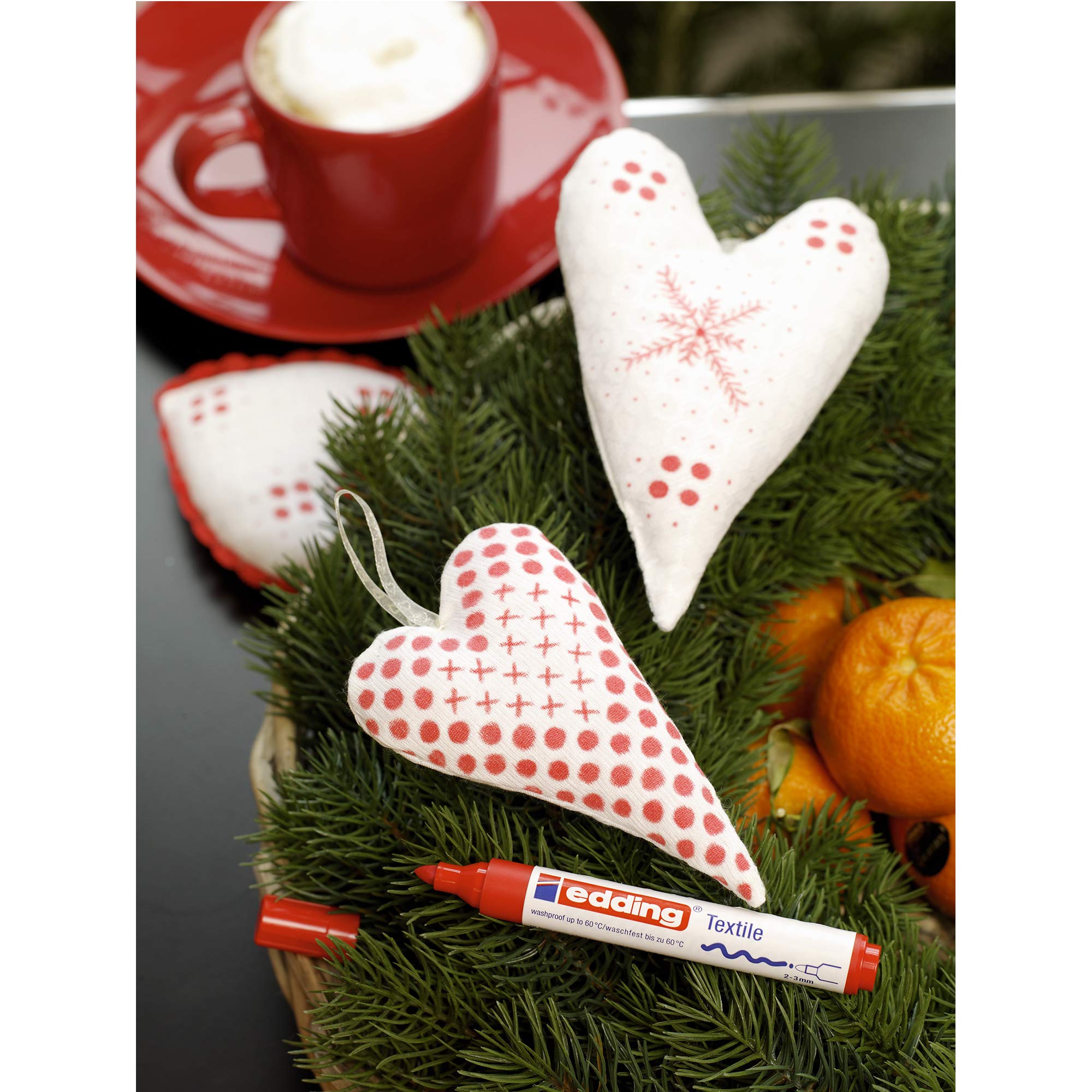 edding 4500 Permanent Fabric Markers - Red (Pack of 10) - 2-3mm Round Tip Textile Pens for Drawing, Lettering & DIY Projects - Wash-Resistant up to 60°C - Ideal for Clothing, Canvas, Denim & Home Decor Crafts