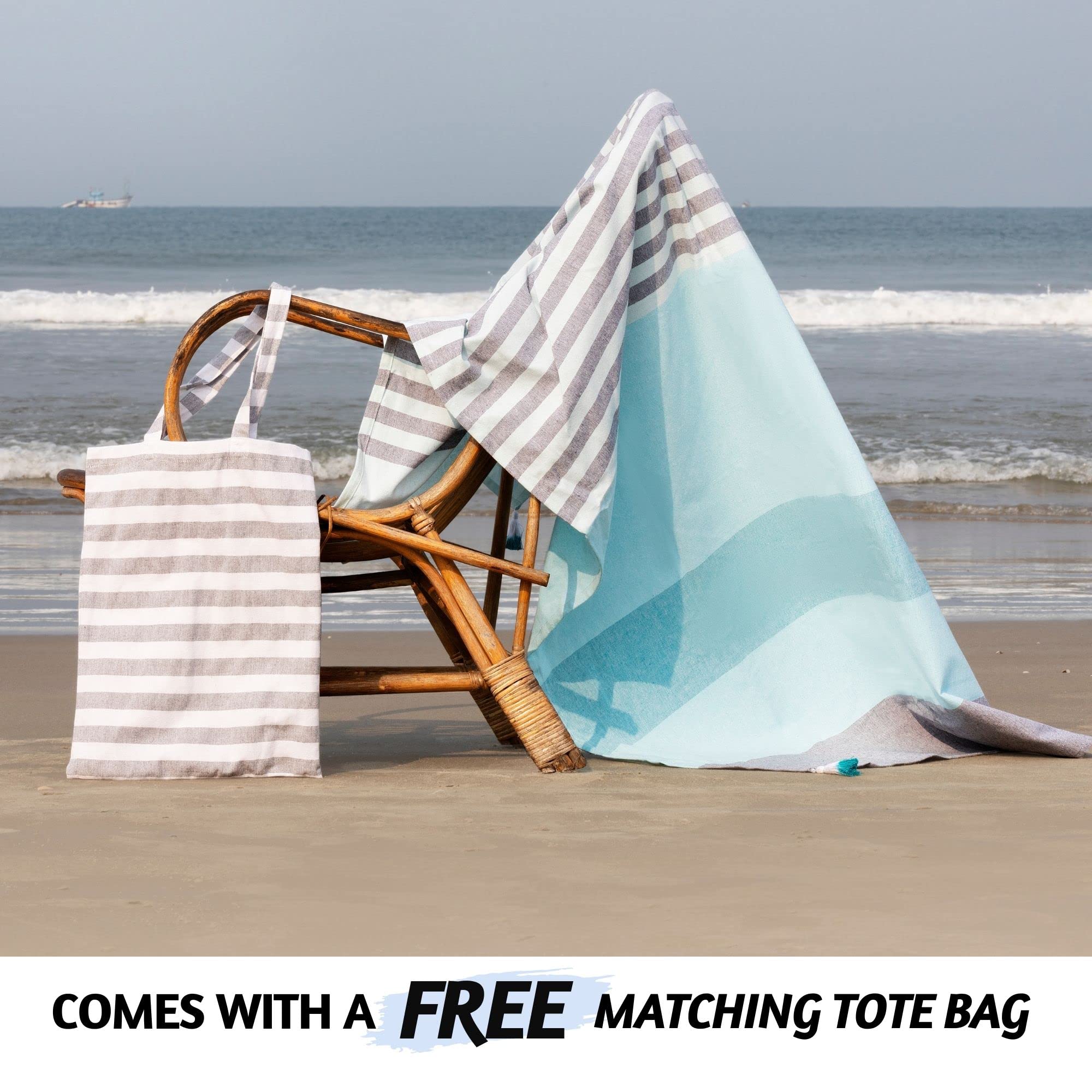 Folkulture Oversized Striped Beach Towel 40x72 - Quick Dry, Sandproof, Includes Tote Bag - Perfect for Pool, Beach, Vacation & Outdoor Activities