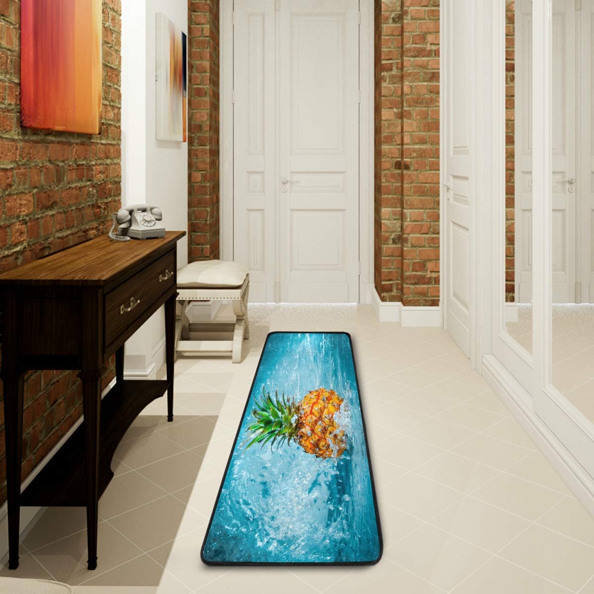ALAZA Funny Pineapple Fruit Water Collection Area Mat - Non-Slip Absorbent Rug for Living Room, Bedroom, Kitchen - 2' x 6' - Perfect for Bathroom, Poolside, and Entryway Decor