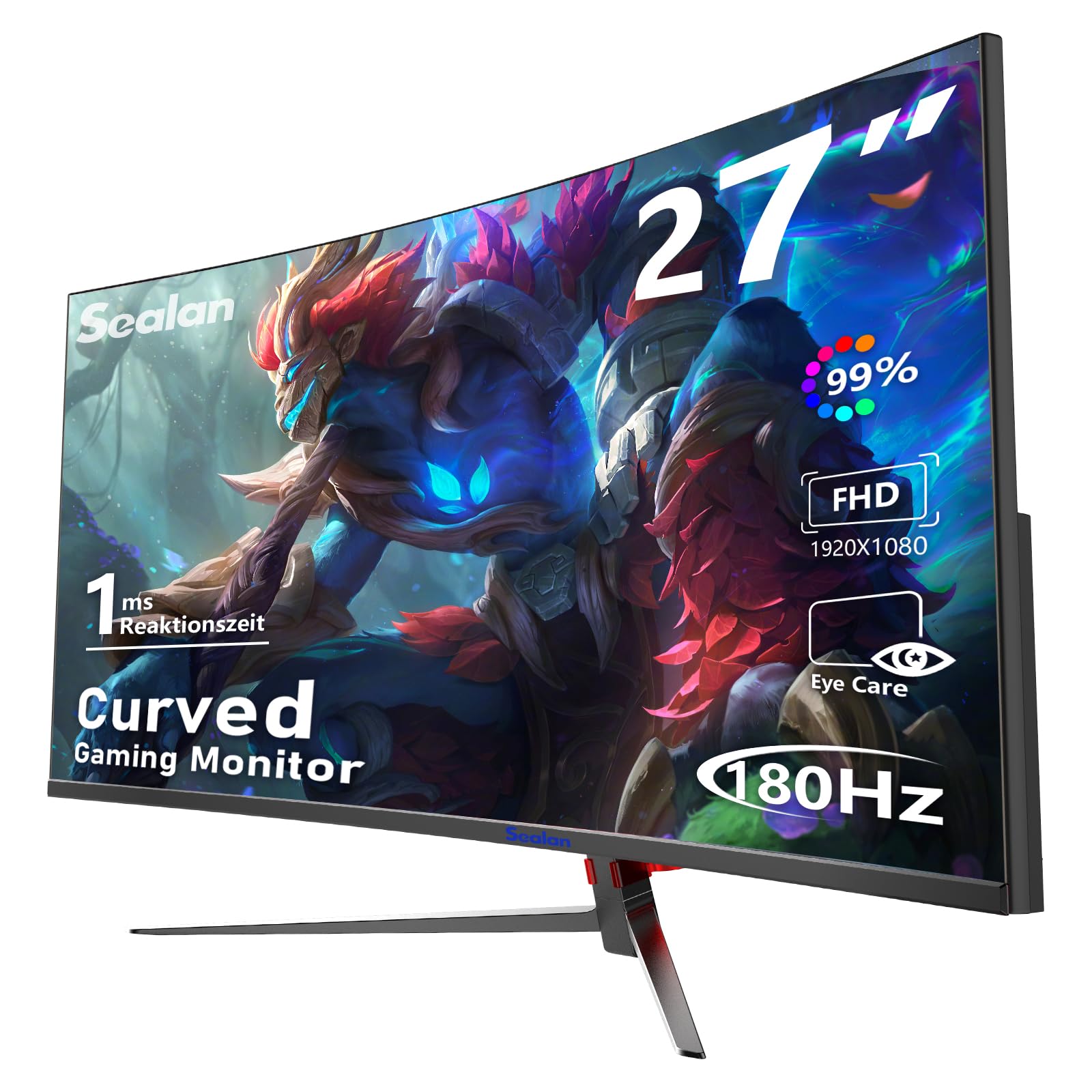 27 inch Curved Gaming Monitor 180Hz Full HD 1080P 1800R LED Computer Display with FreeSync & Eye-Care Technology, VESA Mount, DP/HDMI Ports, IPS Panel - Perfect for Esports, Home Office & Multimedia Entertainment