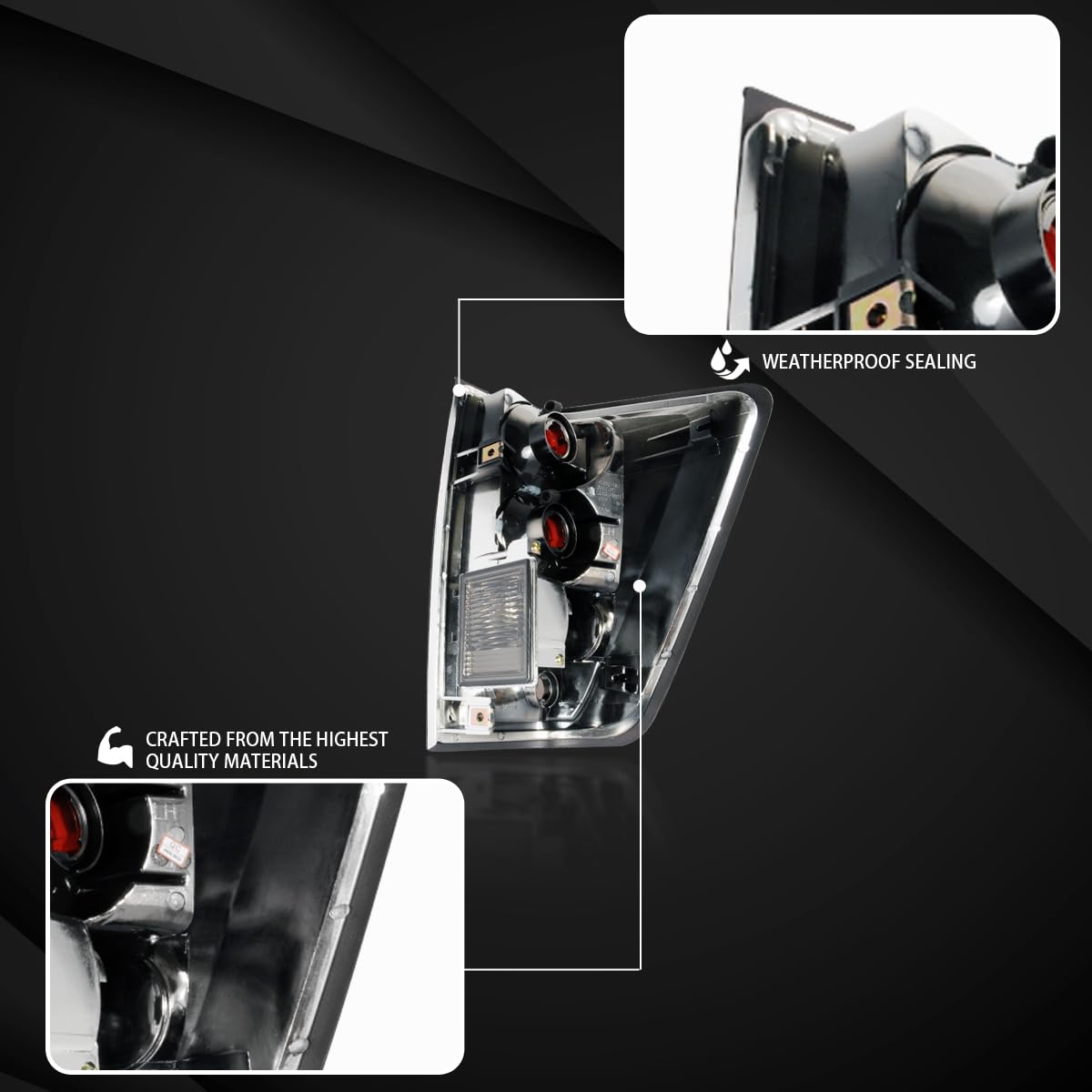Autozensation Chrome Housing Clear Lens Tail Lights Brake Lamp Pair - Compatible with 2004-2015 Nissan Titan (Excluding Utility Bed) | Left + Right Assembly | Enhanced Night Visibility & Style Upgrade for Pickup Trucks