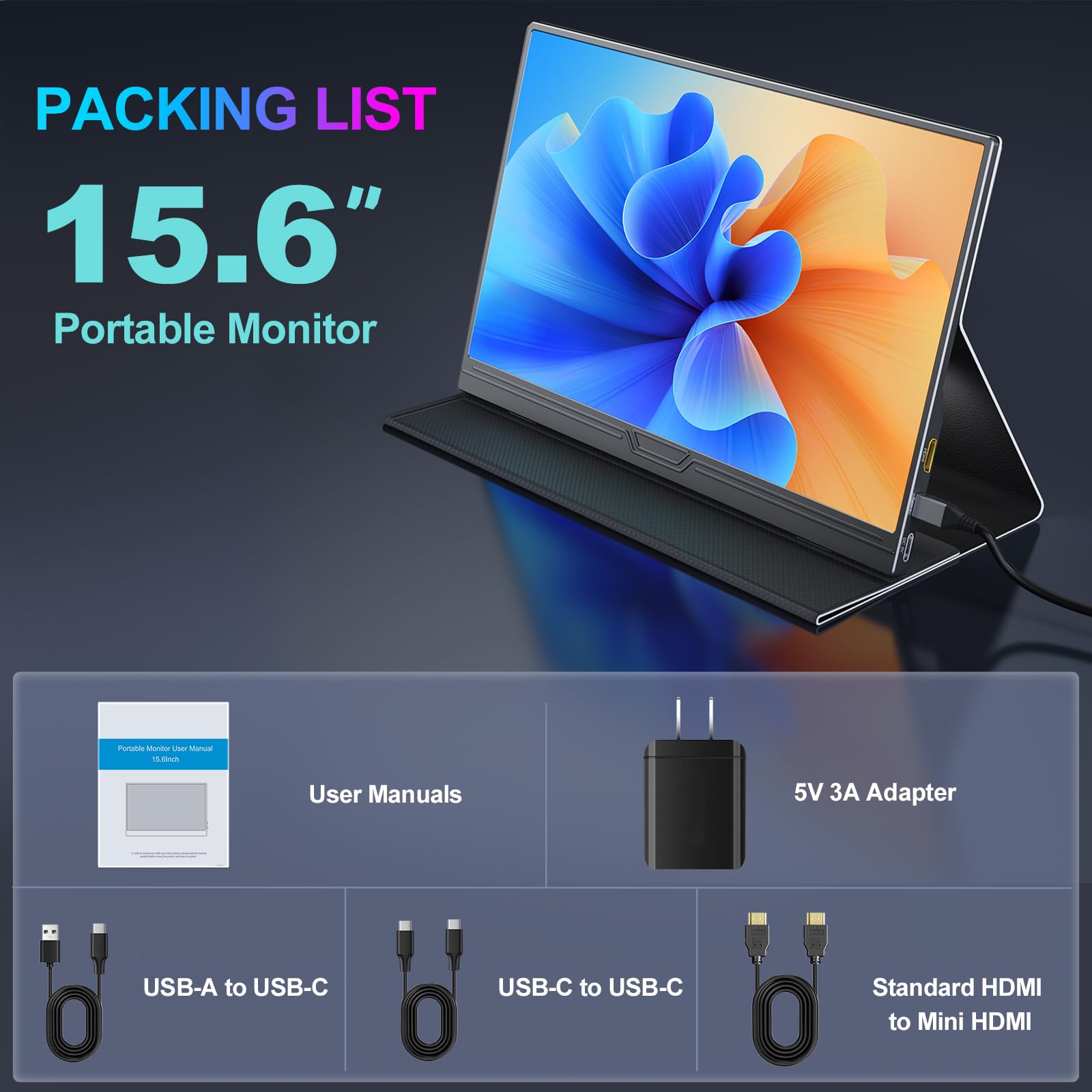 CUIUIC 15.6 Inch Portable Monitor - Full HD 1080P HDR USB-C HDMI VESA Compatible - Ultra-Thin Lightweight Second Screen for Laptop, PC, Smartphone, Xbox, PS5 - Perfect for Work, Gaming & Travel