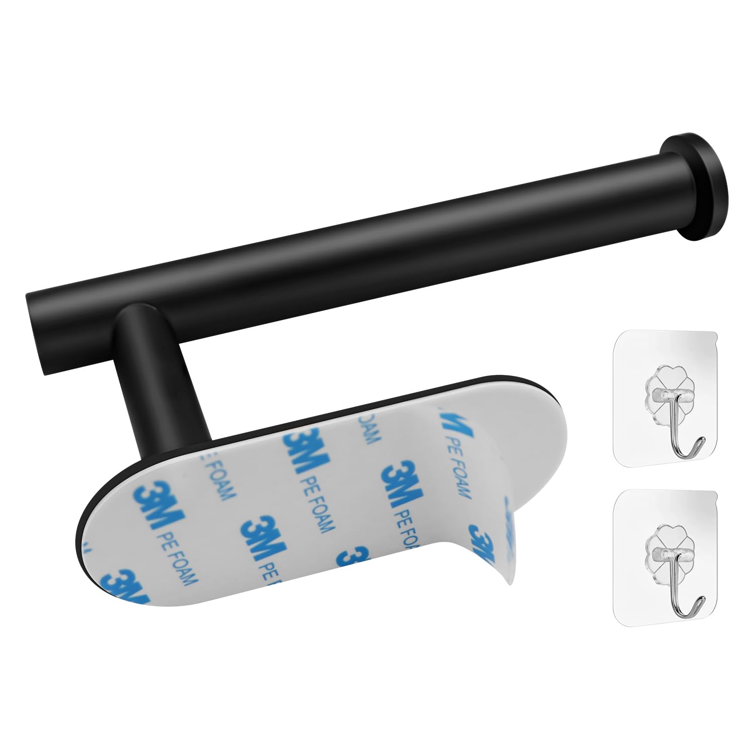 WYSE Self-Adhesive Black Toilet Paper Holder - No Drill Stick-On Bathroom Organizer, SUS304 Stainless Steel RV Toilet Roll Holder - Perfect for Small Bathrooms, RVs, Campers & Apartments