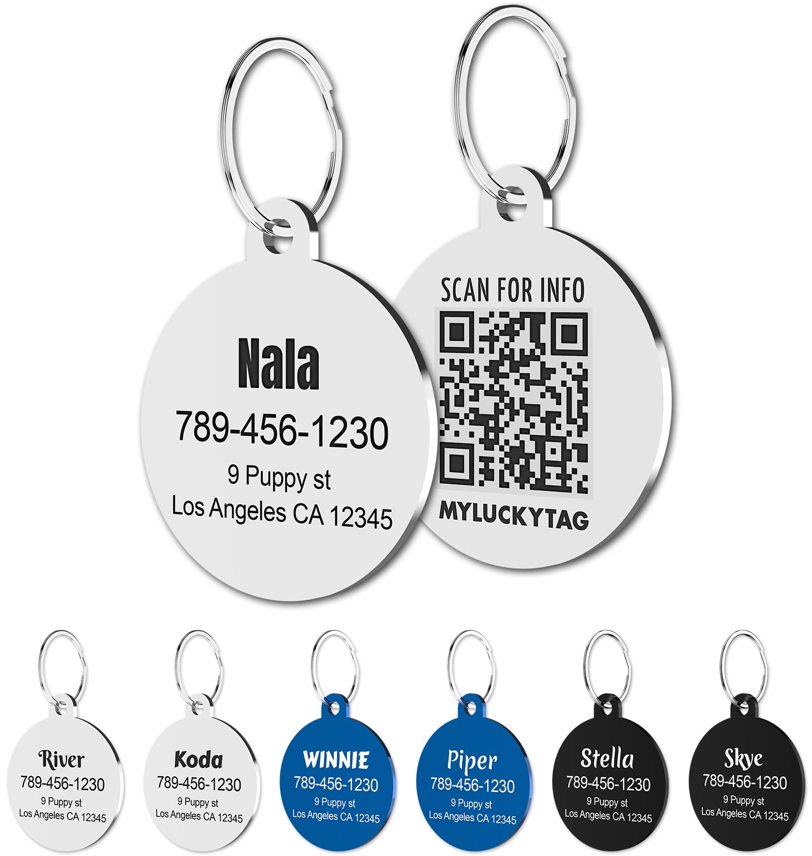 Personalized Stainless Steel QR Code Pet ID Tags with Online Profile & Location Alerts - Perfect for Dogs, Cats & Lost Pet Safety - MYLUCKYTAG