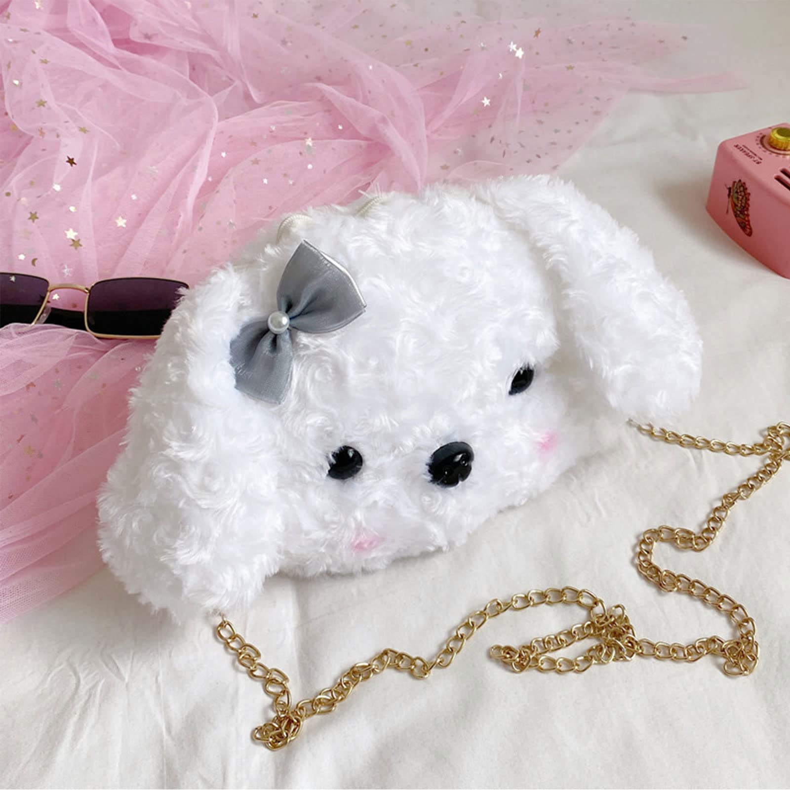 Cute Kawaii Animal Purse for Women - Fluffy Plush Lolita Crossbody Bag with Chain Strap - Perfect for School, Dating, and Casual Outings