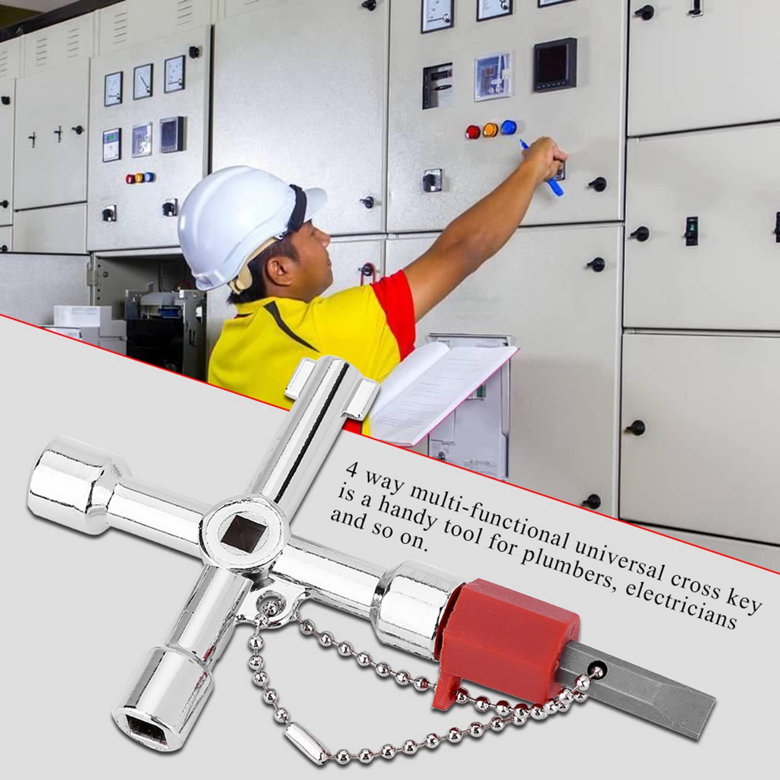 4 in 1 Universal Multi-Tool Key Set - Zinc Alloy Cross Opening Key with Bit for Plumbers, Electricians & Technicians - Perfect for Train, Electrical, Elevator, Cabinet & Valve Maintenance (Home & Industrial Use)