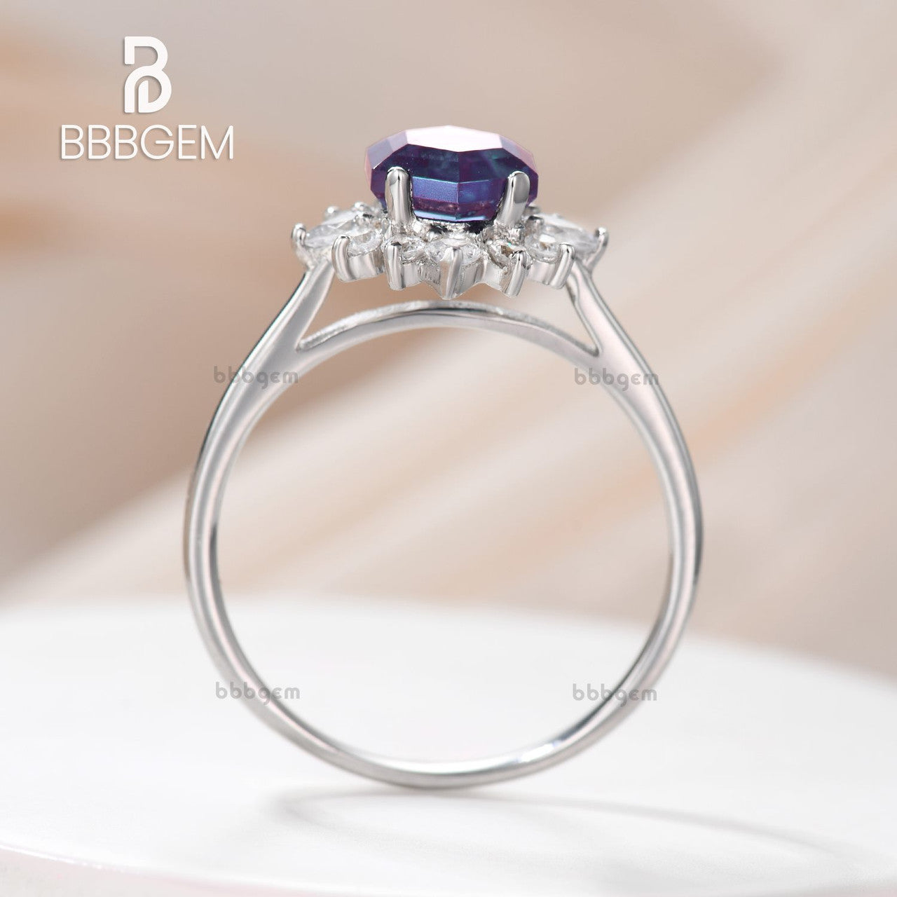 Vintage Floral Hexagon Alexandrite & Diamond Engagement Ring in 14K White Gold - Perfect for Proposals, Anniversaries & Special Occasions