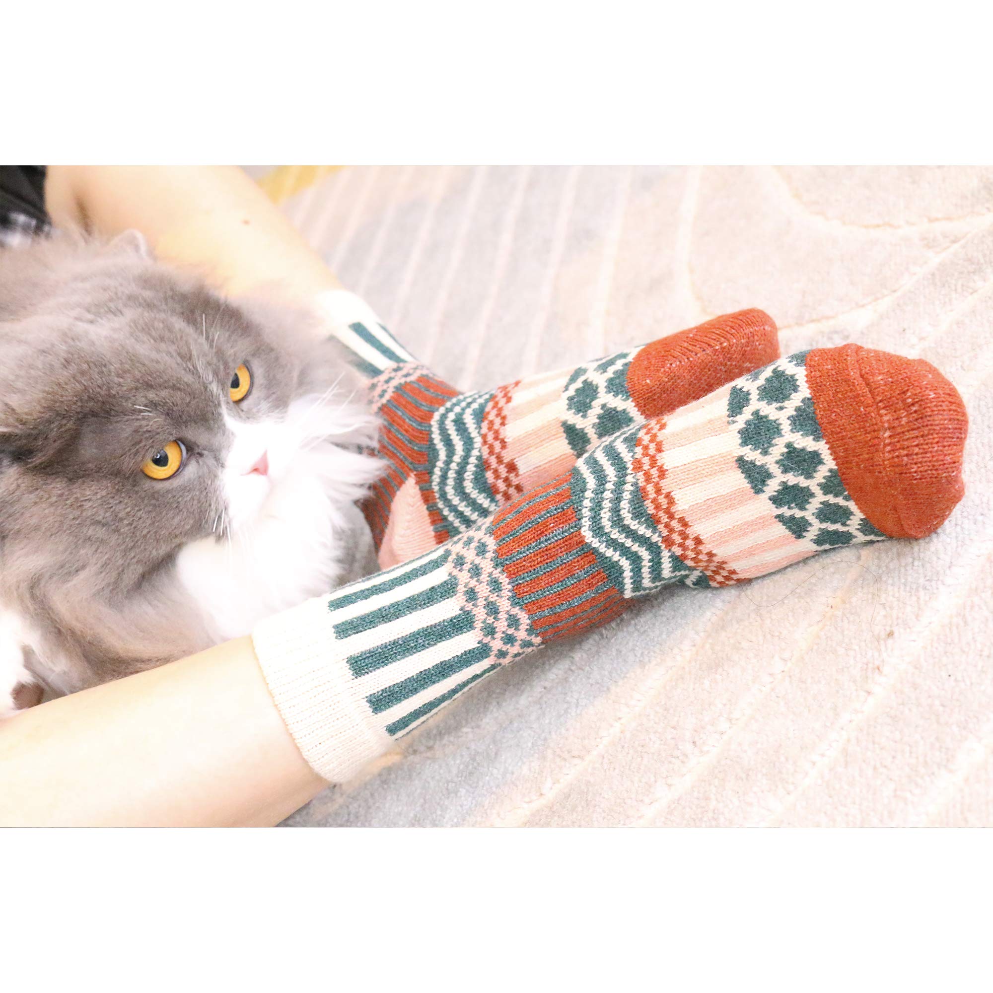 Vintage Knit Winter Socks for Women - 5 Pack Warm Fuzzy Crew Socks - Cozy Cabin & Gift Idea