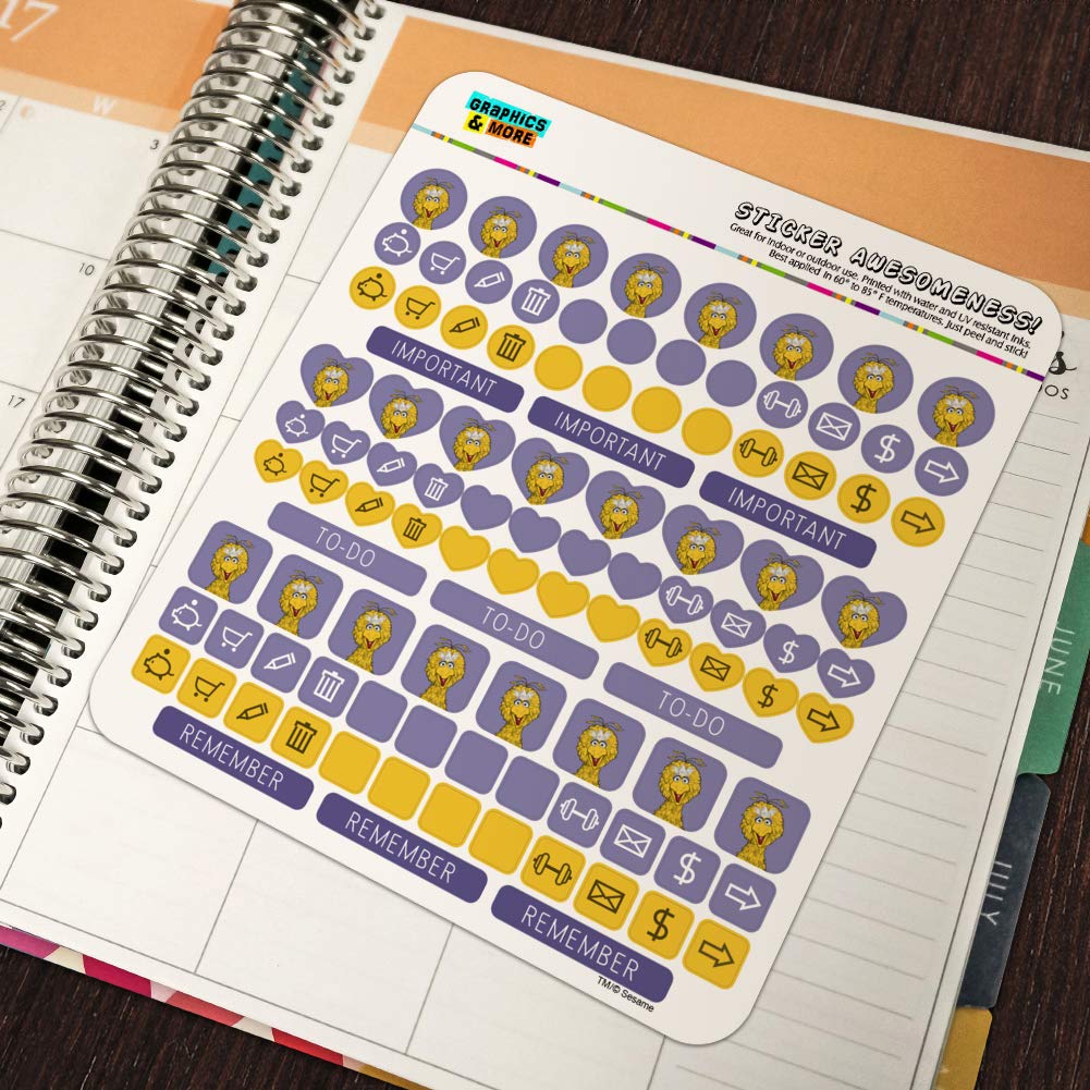 Vintage Sesame Street Big Bird Planner Stickers - Scrapbooking, Journaling, DIY Craft Supplies for Calendars, Planners & Bullet Journals - Perfect for School, Office & Home Organization