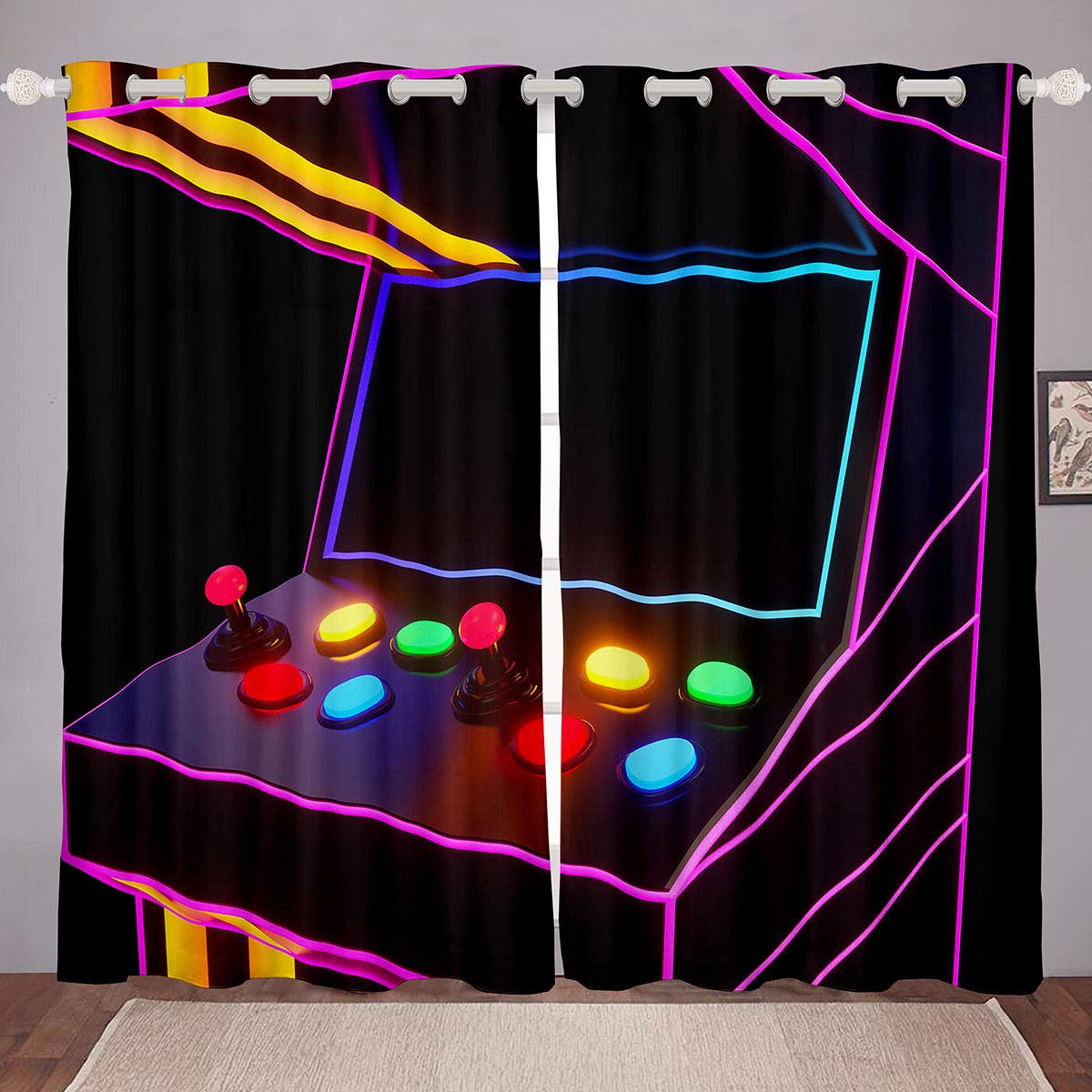 Colorful Game Controller Print Blackout Curtains - 2 Panels Set (104