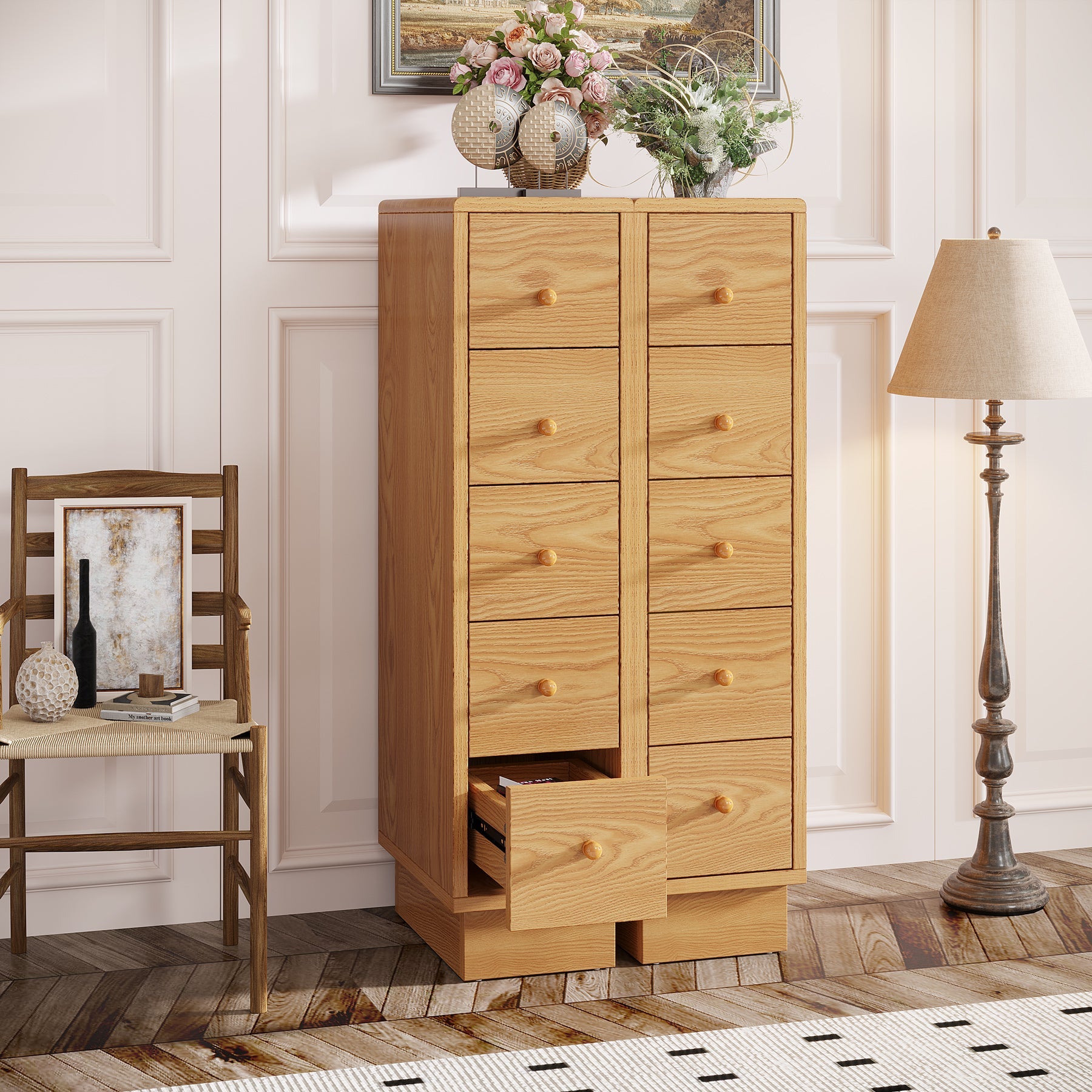5 Drawer Wooden Chest - Narrow Dresser with Storage Drawers for Bedroom, Living Room & Office Organization