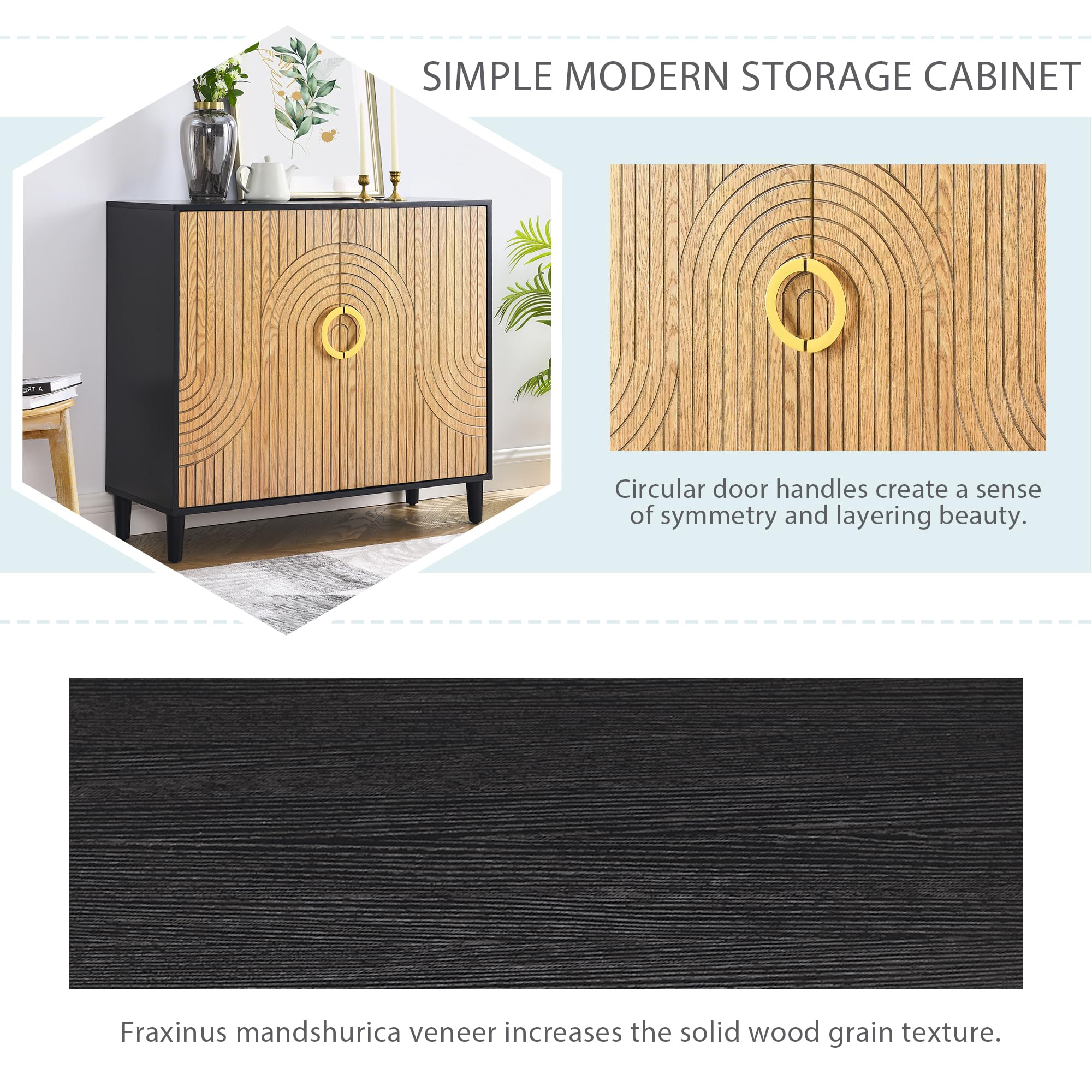 Multi-Function Storage Cabinet - Kitchen & Bathroom Sideboard Organizer with Shelves, Black | Perfect for Small Space Organization in Apartments, Dorms & Home Offices