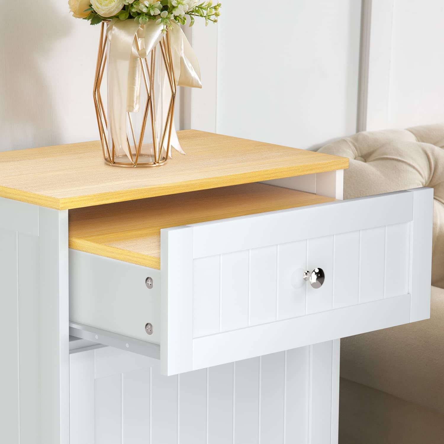GAZHOME 10 Gallon Tilt-Out Trash Cabinet - Upgraded Wooden Free-Standing Recycling Bin with Hideaway Drawer (White) | Perfect for Kitchen, Bathroom & Office Waste Management