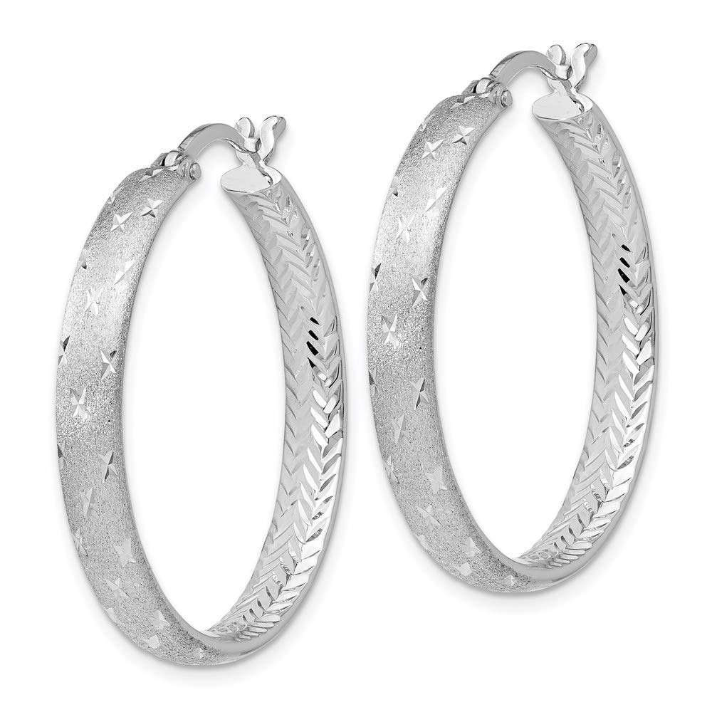 Sterling Silver Diamond-Cut Hoop Earrings for Women - 31mm In & Out Design - Perfect for Everyday Wear, Parties & Gifts