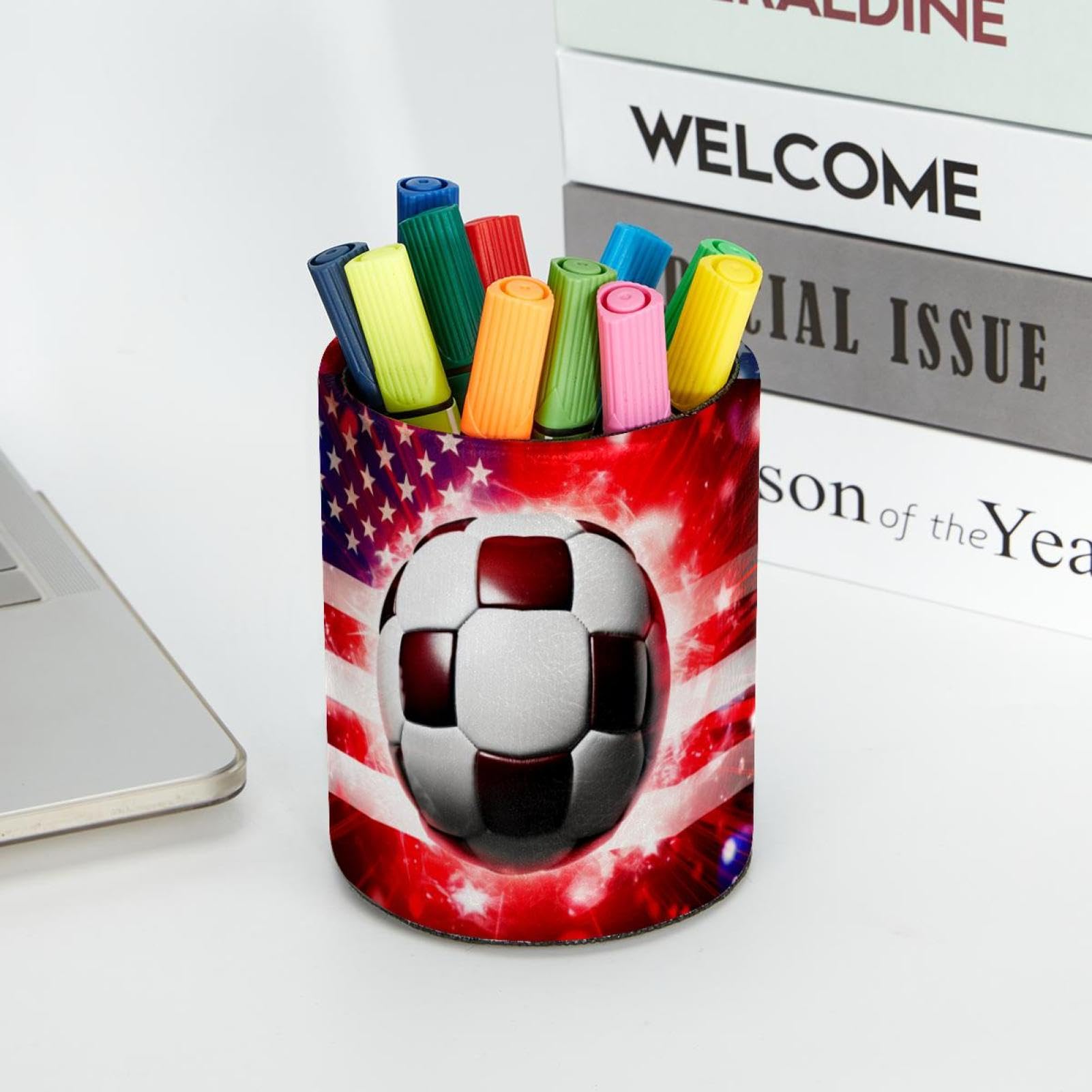 American Flag Football Pen Holder for Desk - Premium Pen Organizer & Desk Accessories for Office, School, and Home Use