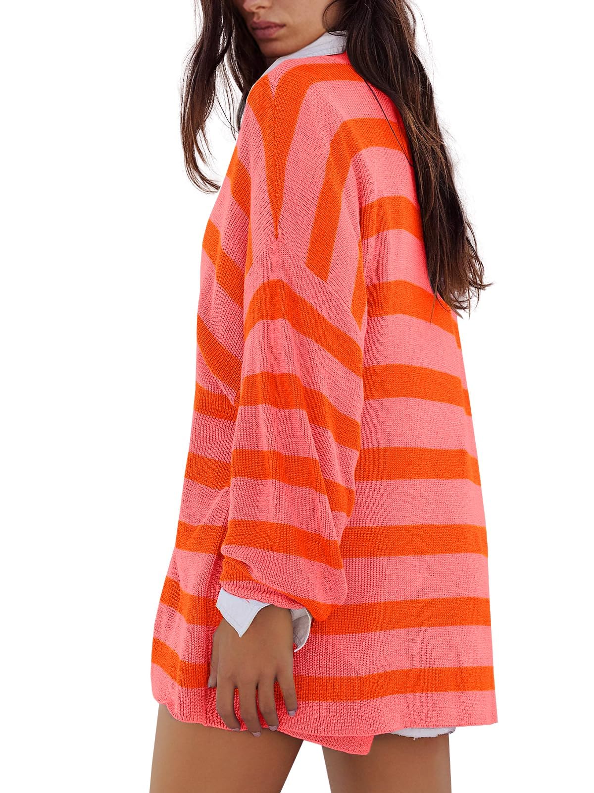 Panadila Women's Striped Sweater Set - Oversized Lounge Pajama Set with Long Sleeve Top & Shorts | Cozy Matching Outfit for Home, Sleepwear & Casual Wear