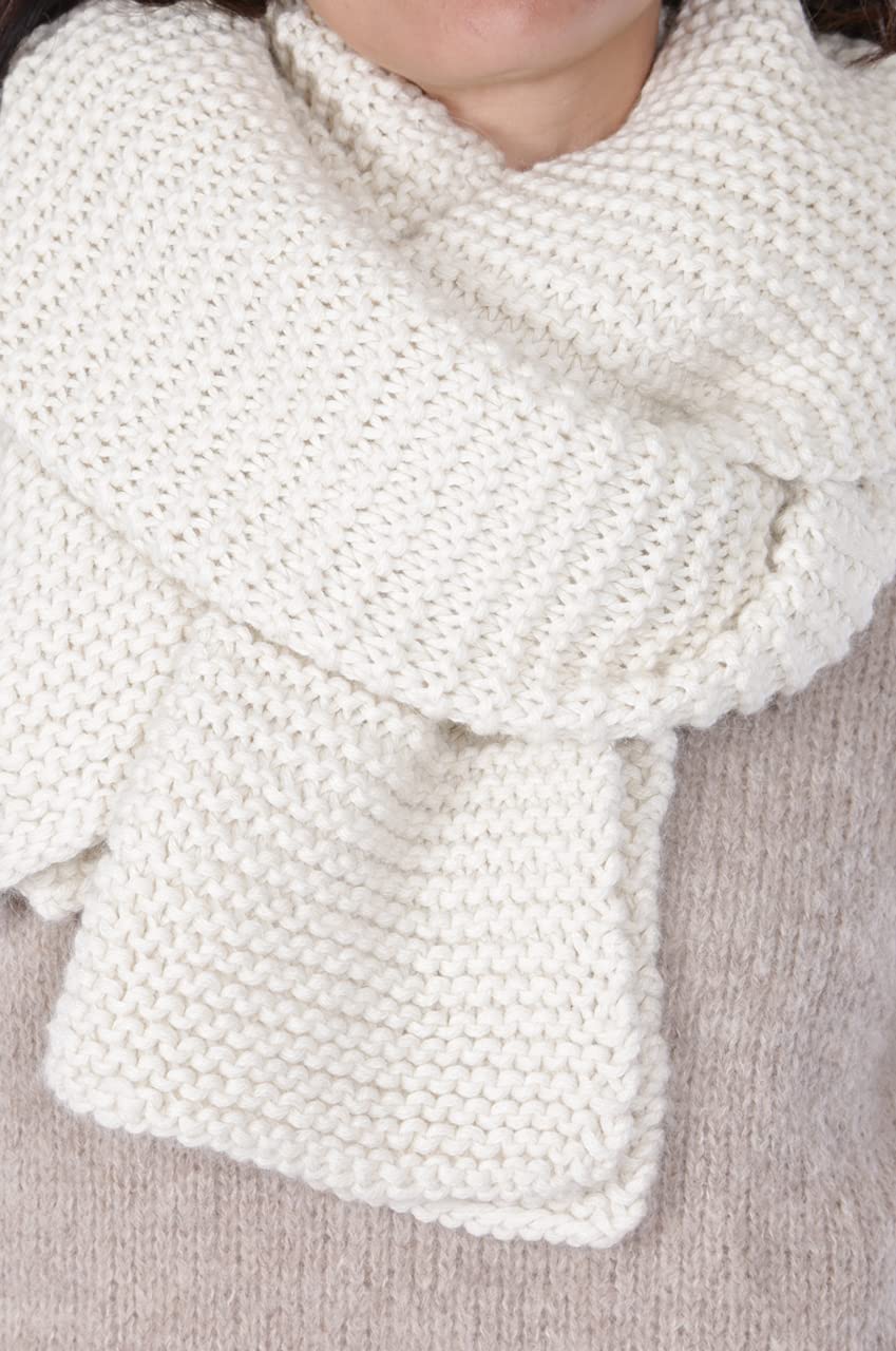 Olsen Hand Knit Extra-Long Scarf Ivory 100% Baby Alpaca Wool - Soft Winter Accessory for Women, Perfect for Cold Weather & Fashion Outfits