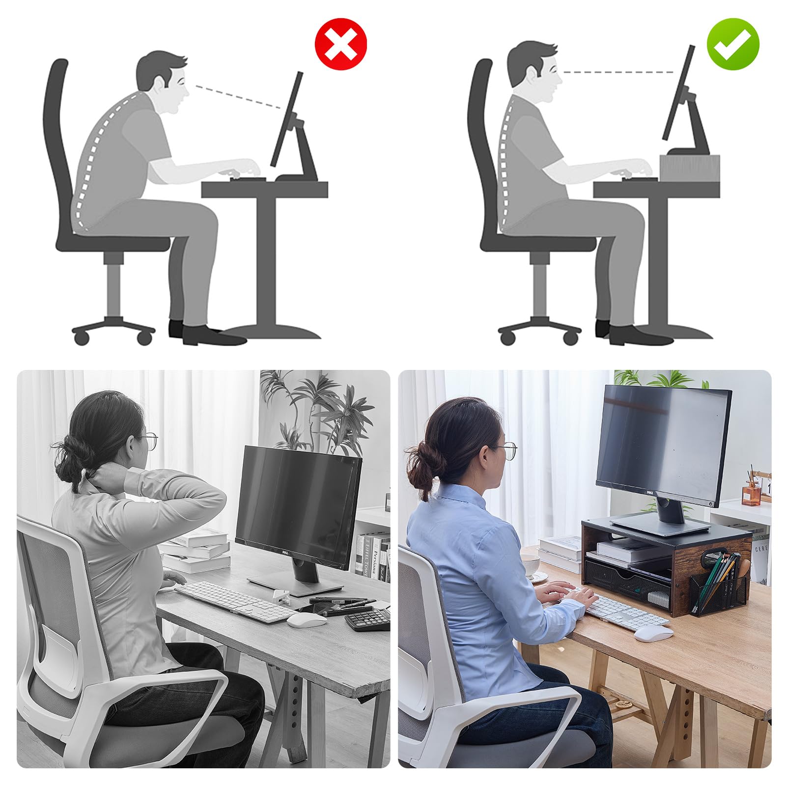 2-Tier Printer Stand with Drawer & Pen Holders - Home Office Desk Organizer for Fax Machine, Scanner & Files - Compact Workspace Storage Solution for Small Spaces