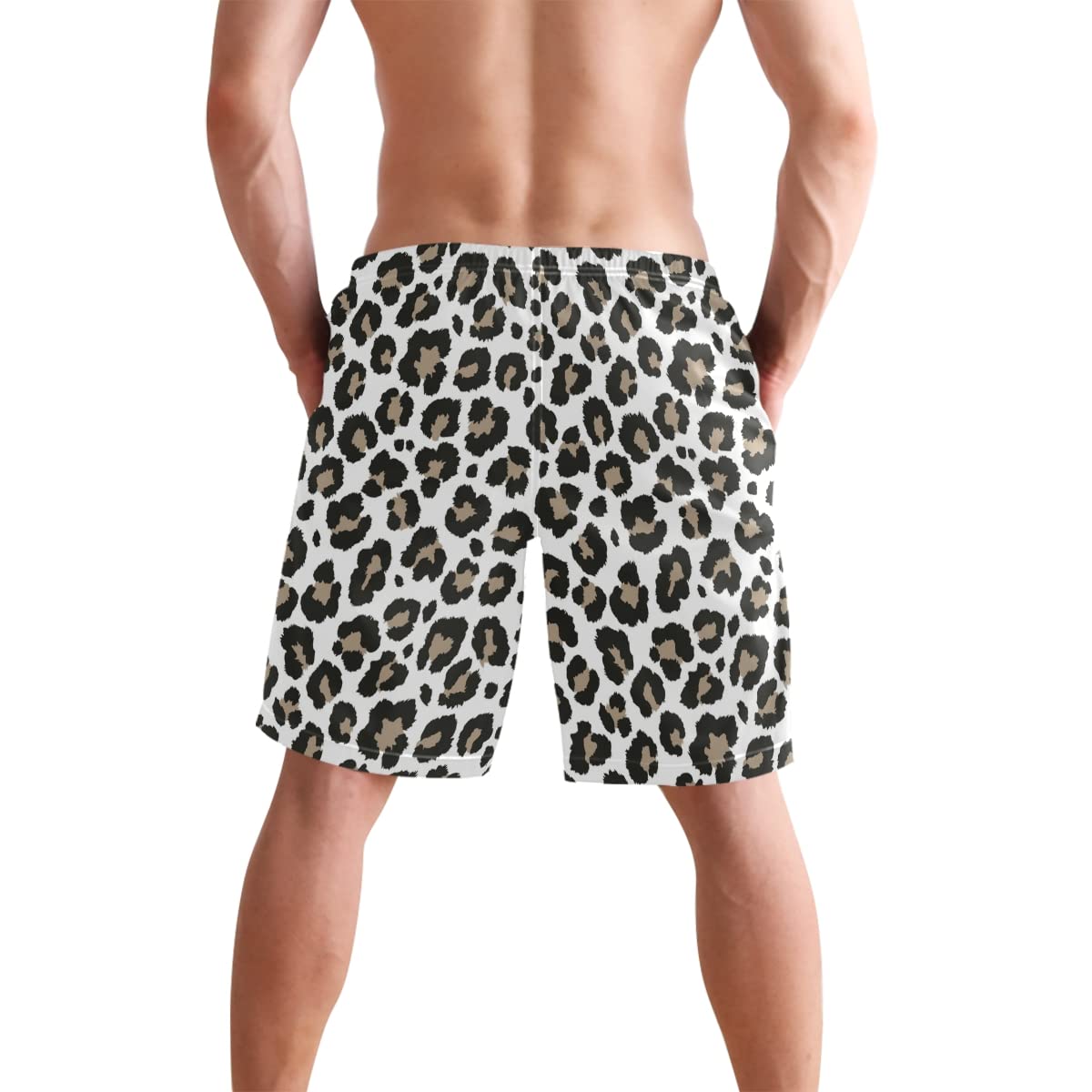 Men's Quick Dry Swim Trunks - Leopard Cheetah Print Board Shorts with Pockets | Animal Skin Design Beach Shorts for Swimming, Surfing & Summer Vacation