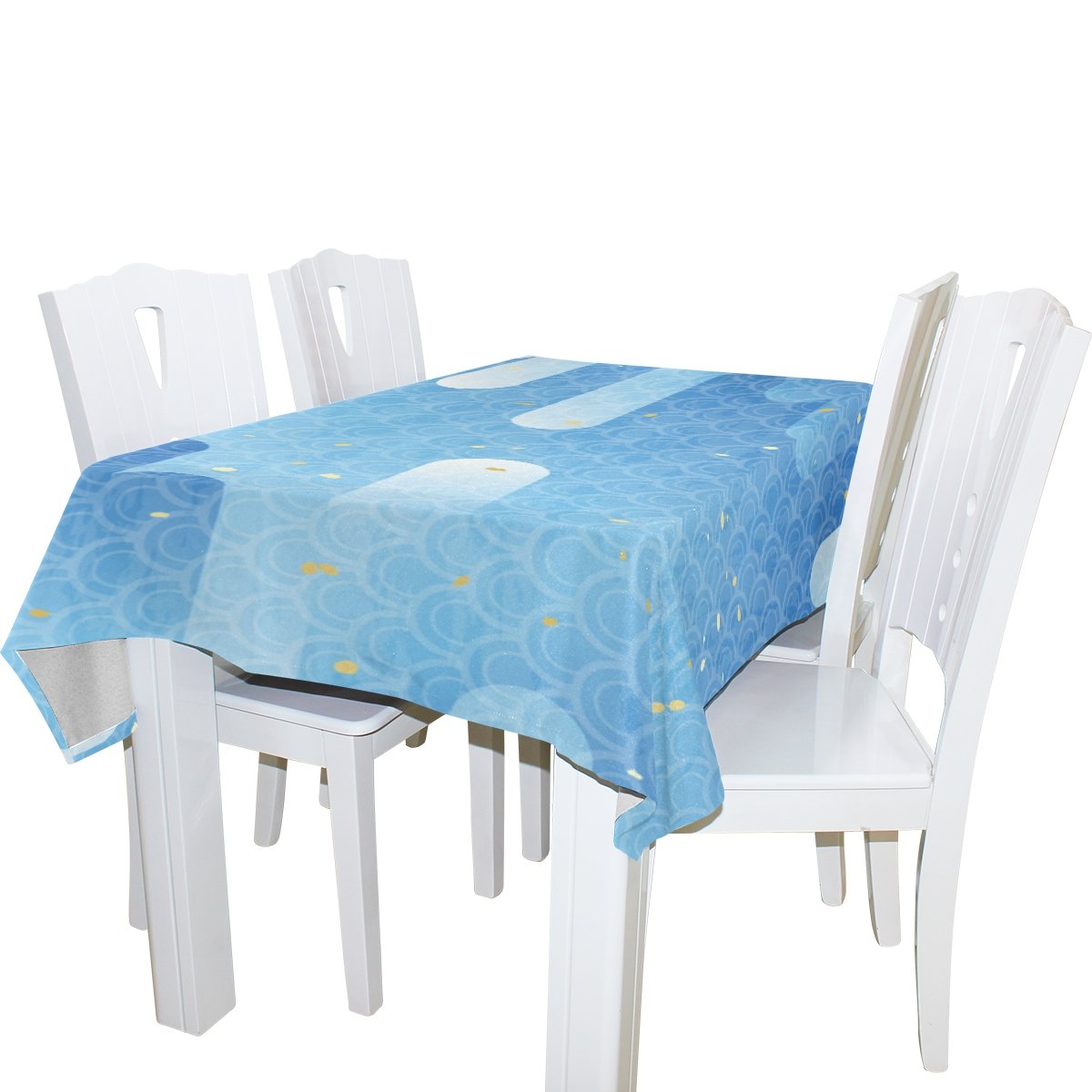 ALAZA U Life Stripe Mermaid Moire Blue Ocean Sea Tablecloth - Waterproof Rectangle Square Round Table Cover Protector for Dining, Living Room, Party & Outdoor Events