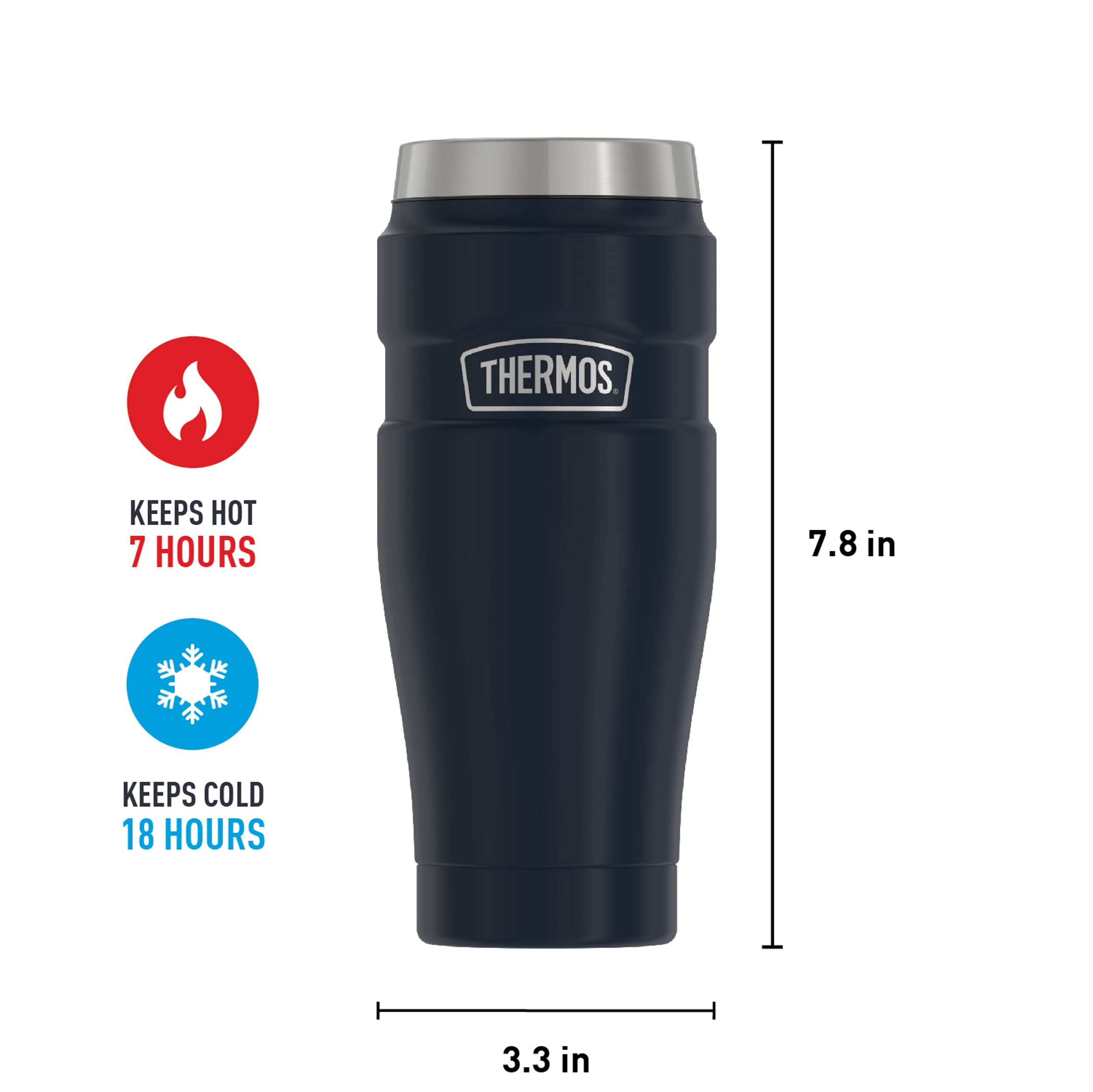 THERMOS Stainless King Vacuum-Insulated Travel Tumbler 16oz - Leakproof Coffee Mug with Handle, Double Wall Insulation Keeps Drinks Hot/Cold for Hours - Perfect for Office, Commuting & Outdoor Adventures (Midnight Blue)