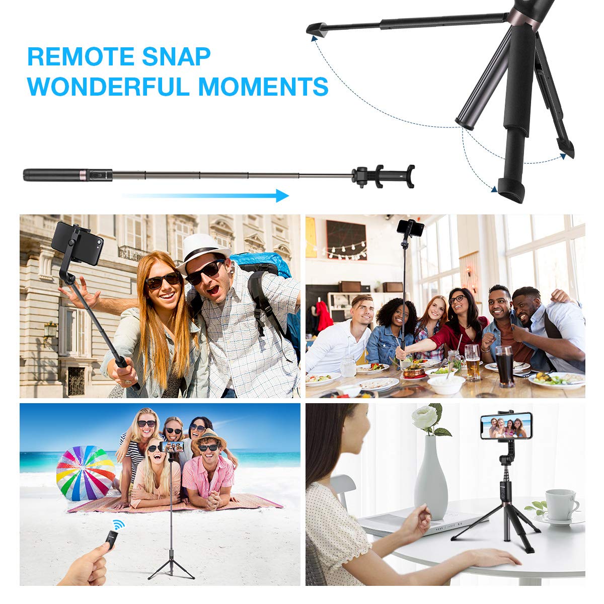 Premium Extendable Selfie Stick with Tripod Stand & GoPro Mount - Perfect for Travel, Vlogging, and Outdoor Adventures