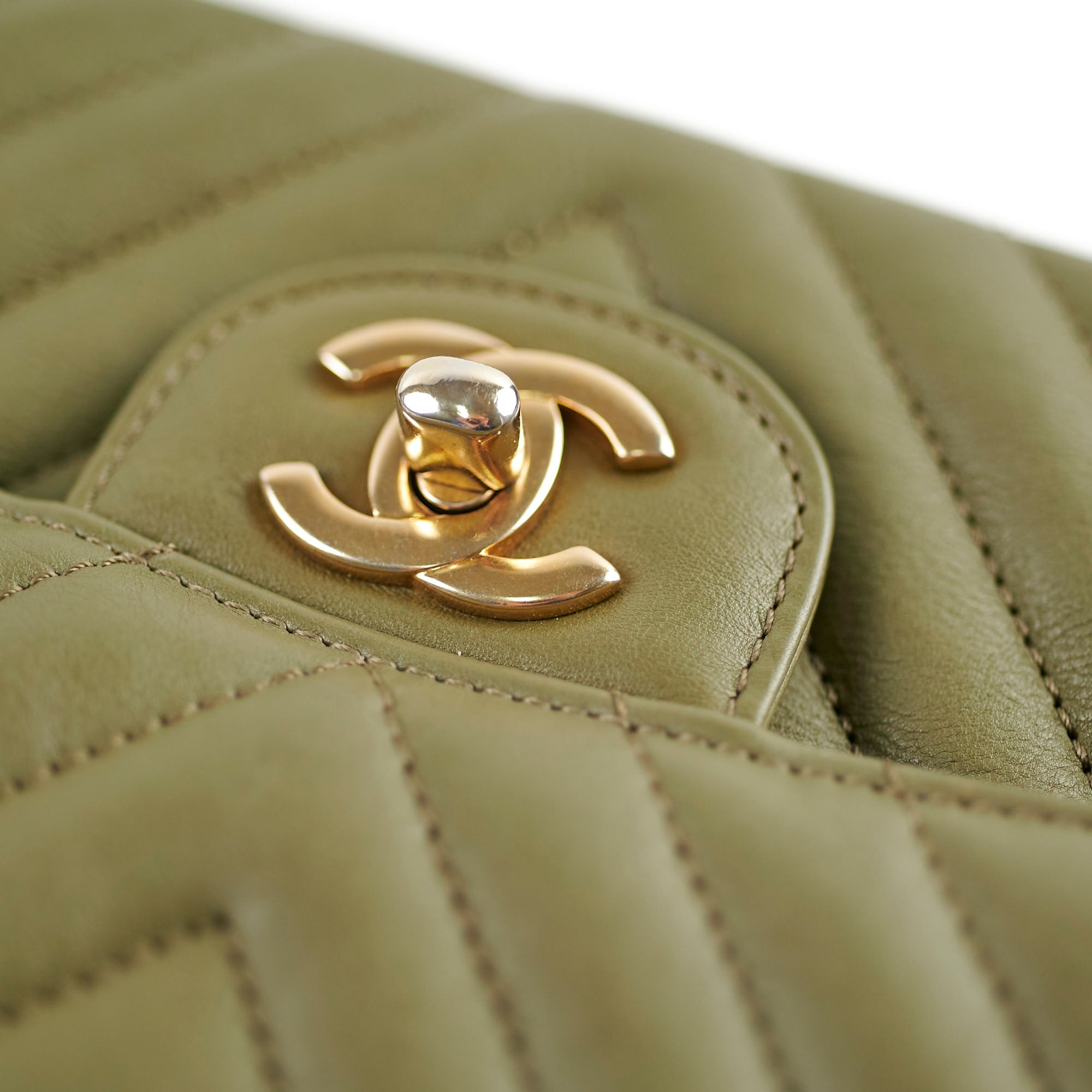 Chanel Chevron M/L Classic Flap Bag in Khaki - Luxury Designer Handbag for Women | Perfect for Work, Evening Events & Special Occasions