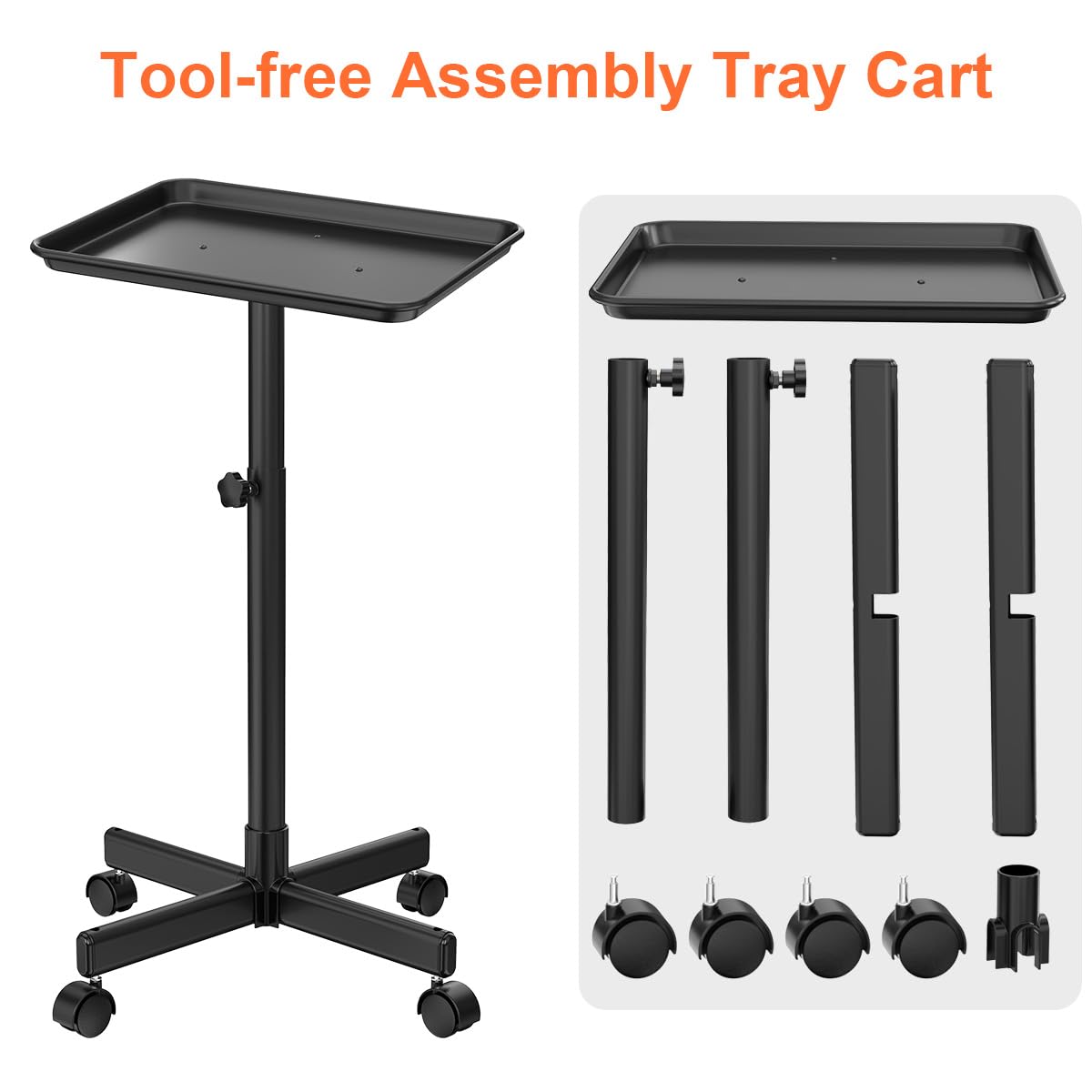Premium Aluminum Salon Rolling Tray & Adjustable Height Tattoo Cart - Black Professional Beauty Trolley for Hairstylists, Tattoo Artists & Dental Clinics | Ideal for Salon Services, SPA Treatments & Medical Procedures