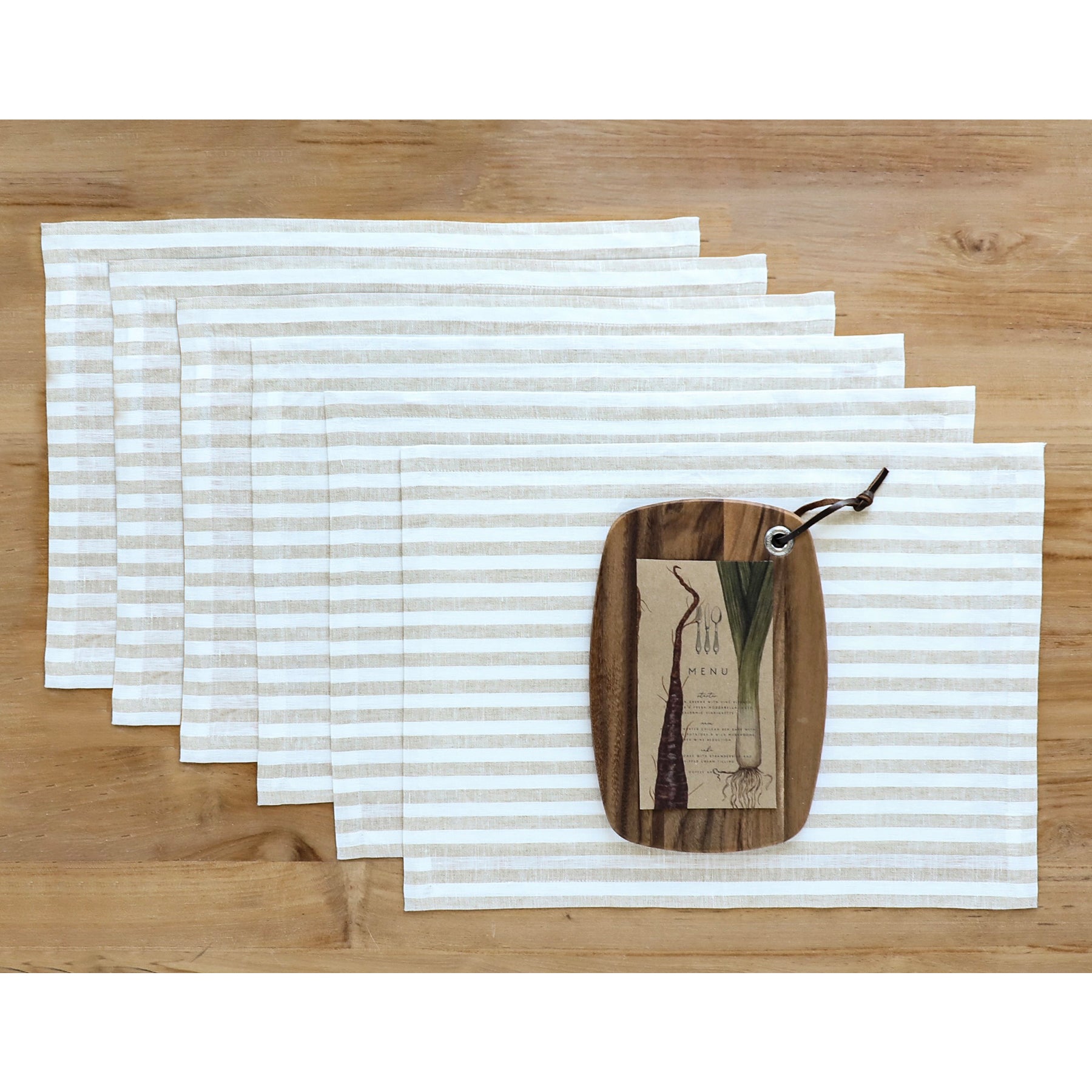 Amalfi Stripe Cotton Placemats Set of 6 - Waterproof & Washable Table Mats for Dining, Kitchen, and Party Decor - Elegant Coastal Home Tableware