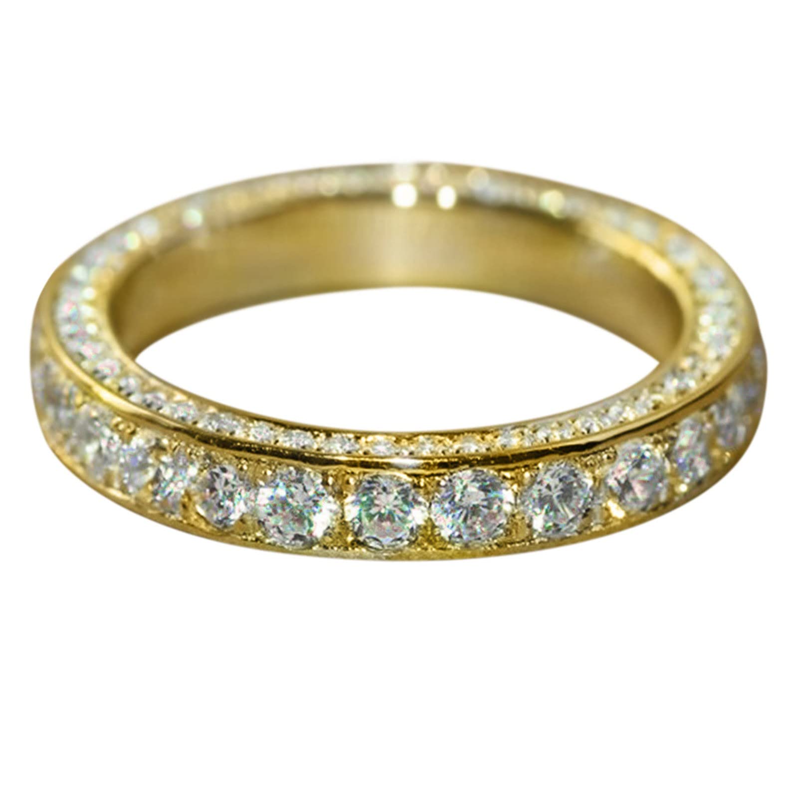 Elegant Gold Rhinestone Ring for Women - Diamond Wheel Design Ladies Finger Ring - Perfect Daughter Gift & Fashion Jewelry for Parties, Weddings & Special Occasions (Gold, Size 7)