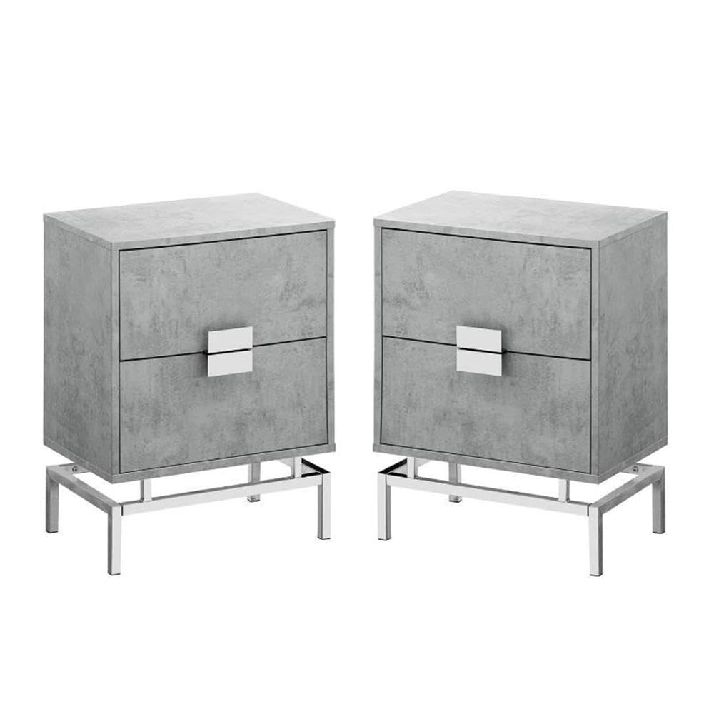 Home Square 2-Piece Gray and Chrome Accent End Table Set with Storage - Perfect for Living Room, Bedroom or Office Side Tables