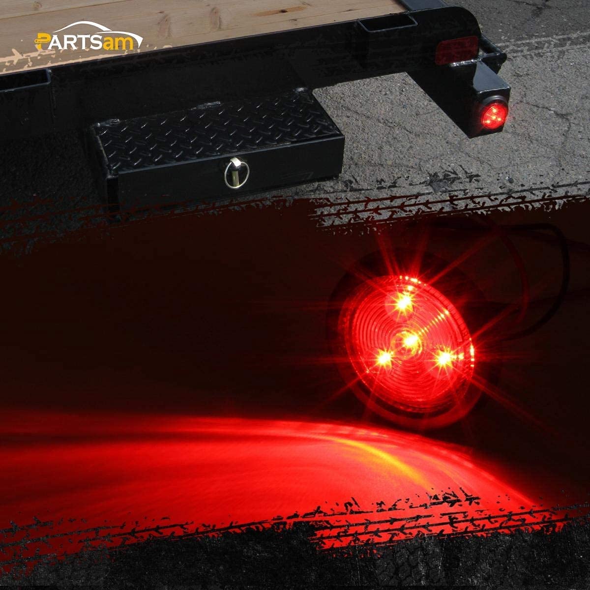 Partsam 2-Pack 6 Inch Red Oval LED Trailer Tail Lights with 24 LEDs + 5-Pack 2 Inch Red Round Sealed Clearance Marker Lights - Grommet Mount, Pigtails Hardwired - Perfect for Semi Trucks, Trailers, Boats & RVs