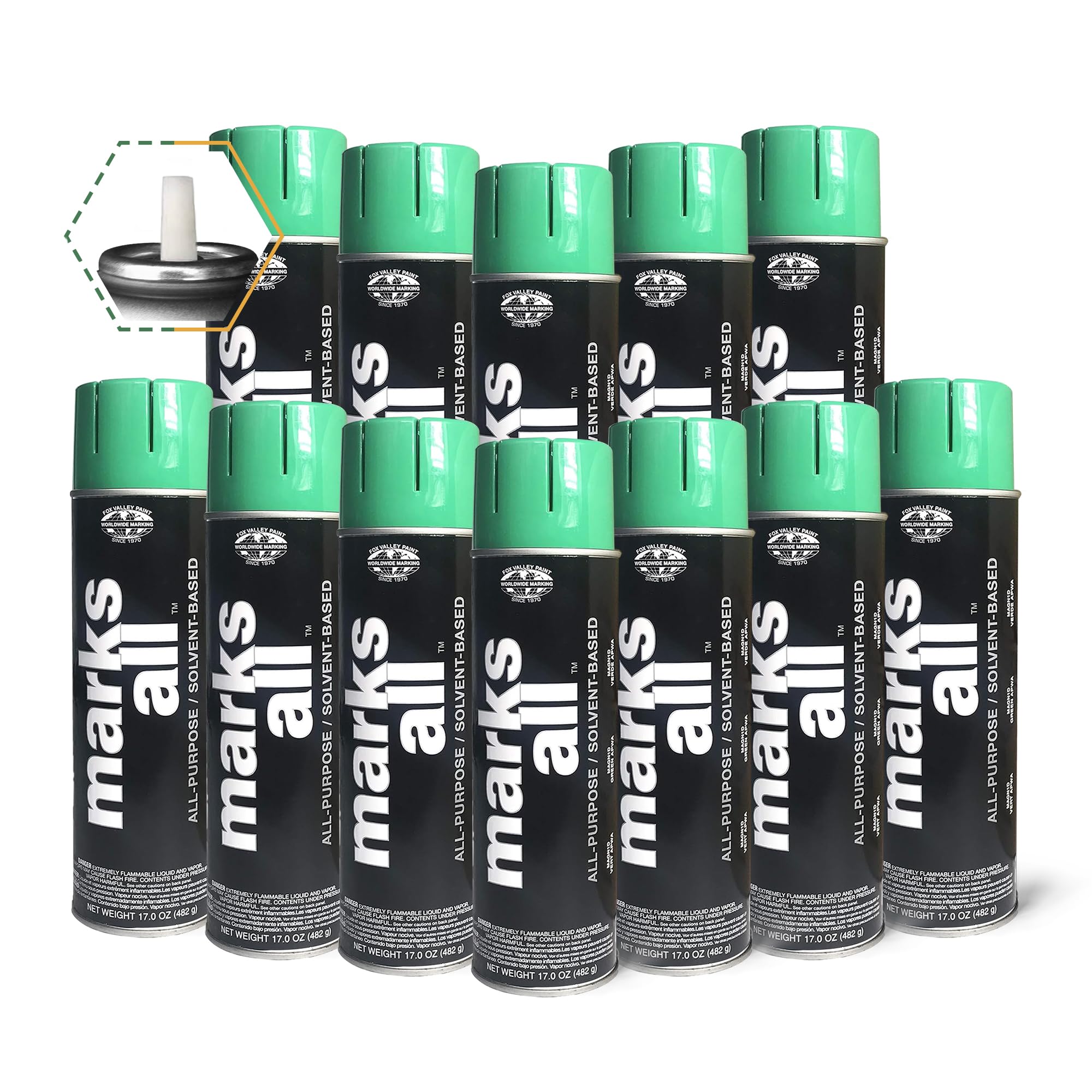 Fox Valley Marks All Utility Marking Paint Spray Can - 18 oz (Pack of 12) Green APWA | Easy Use Lawn, Tree, Driveway & Parking Lot Marking Paint | Perfect for Landscaping, Construction & Property Maintenance