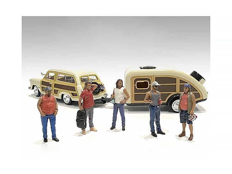 American Diorama 1/18 Scale Camper Figure Set - 5 Piece Miniature Campers for Diecast Models, Dioramas & Collectible Displays - Perfect for RC Scenes, Toy Photography & Model Train Layouts