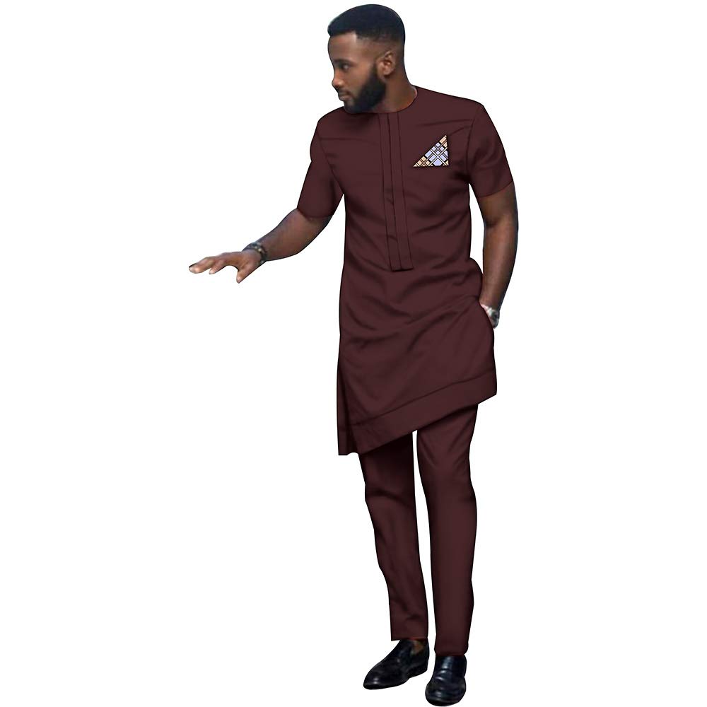 African Pride Men's Tribal Print Dashiki Outfit - 2 Piece Set with Long Shirt & Pants | Short Sleeve Traditional African Clothing for Cultural Events & Festivals