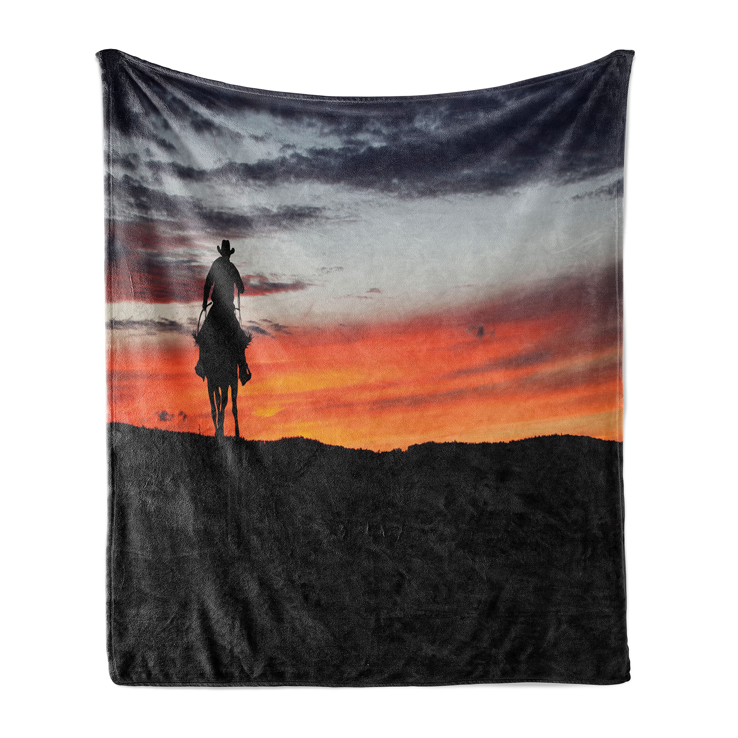 Ambesonne Western Cowboy Silhouette Throw Blanket - 60