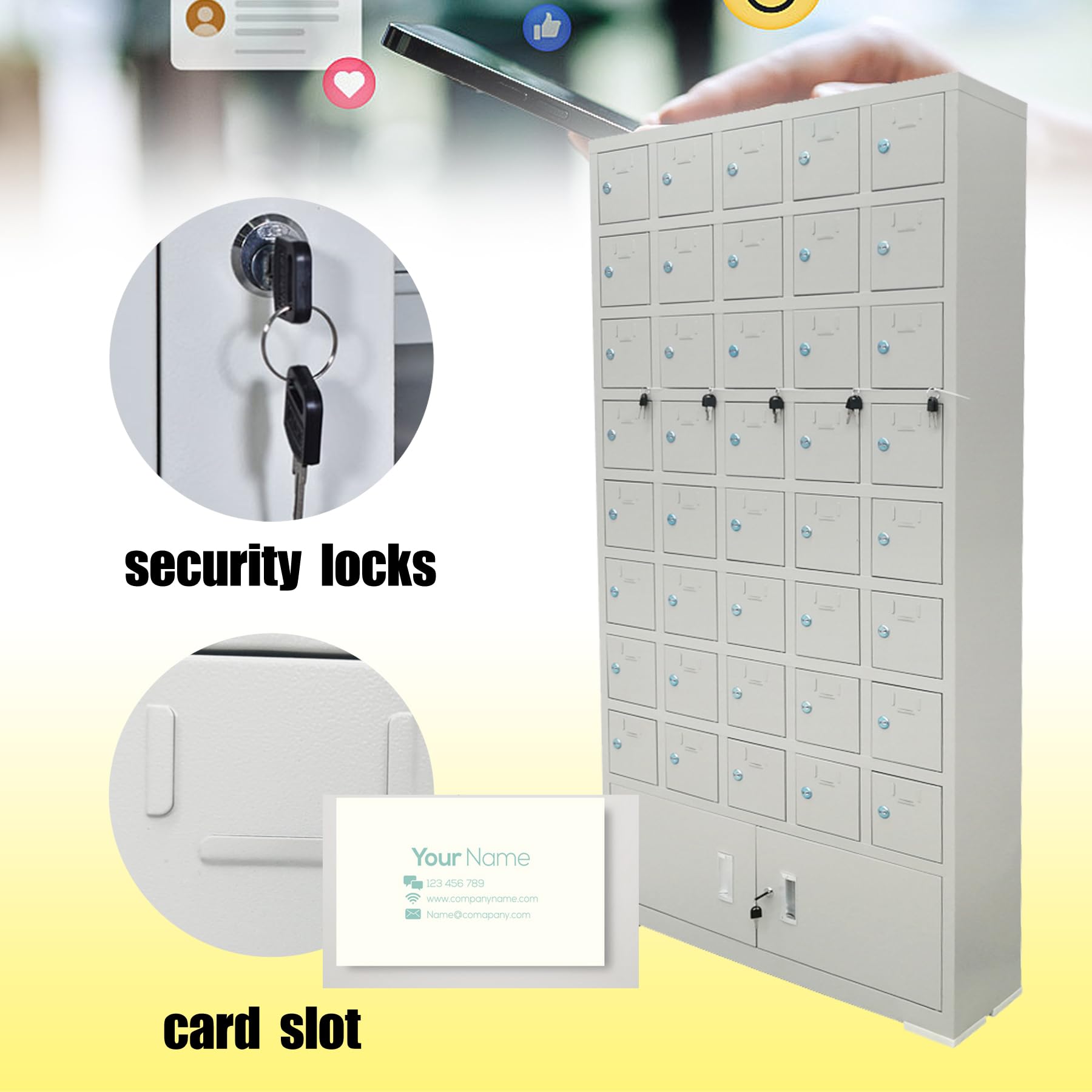 TechTongda 40-Slot Cell Phone Storage Cabinet with Locking Doors & Keys - Secure Phone Locker for Office, Classroom, Supermarket - Ideal for Schools, Retail Stores & Workplaces