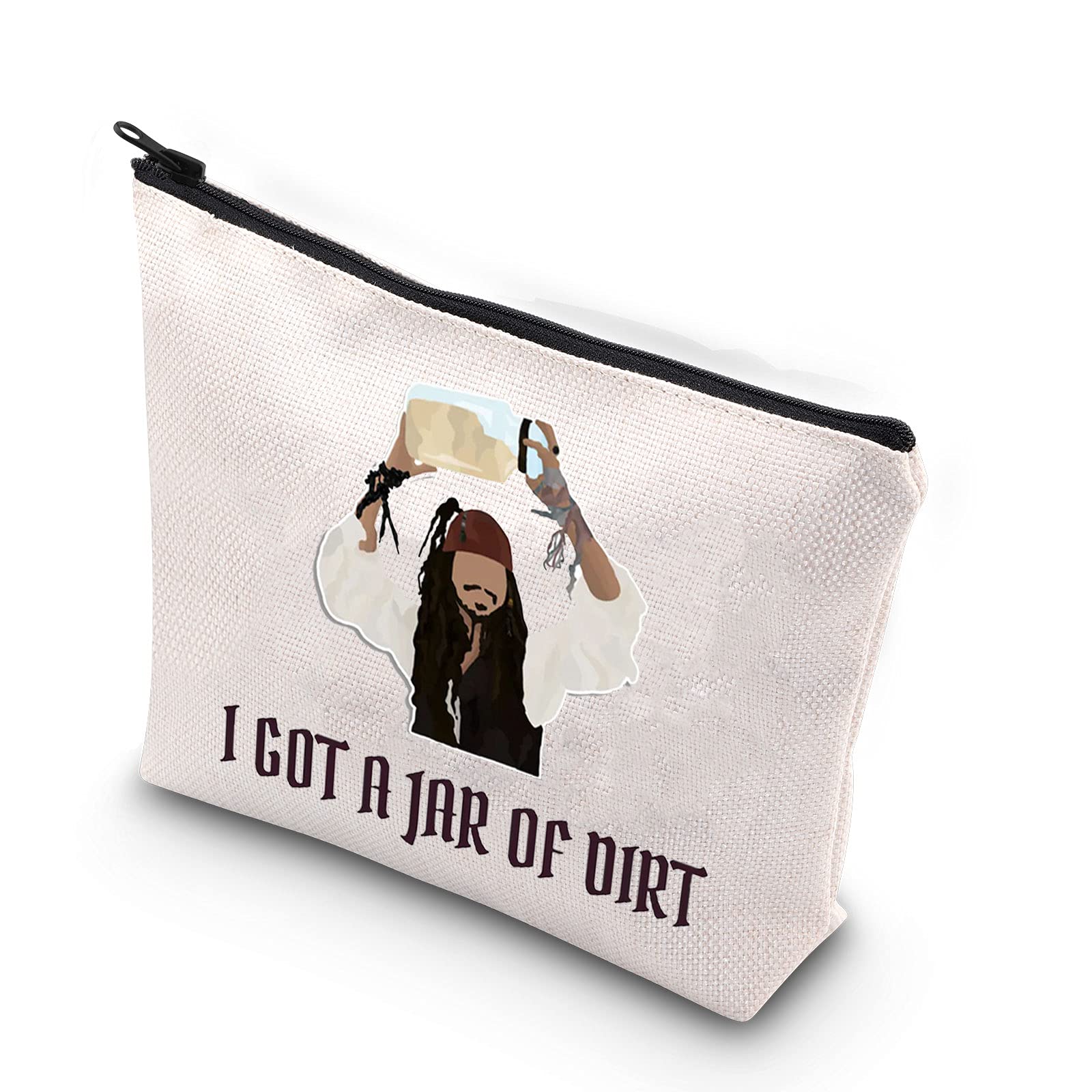 Movie Inspired 'I Got A Jar of Dirt' Zipper Pouch - Cute Makeup Bag for Pirates of the Caribbean Fans - Perfect for Cosplay, Conventions & Gift Giving - White