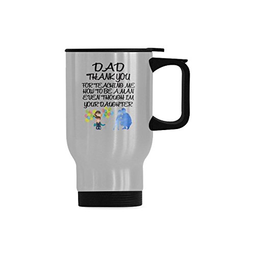 Stainless Steel Travel Mug for Dad - 14oz Insulated Coffee Cup with Lid, Silver - Perfect Father's Day Gift, Office Commute & Outdoor Adventures