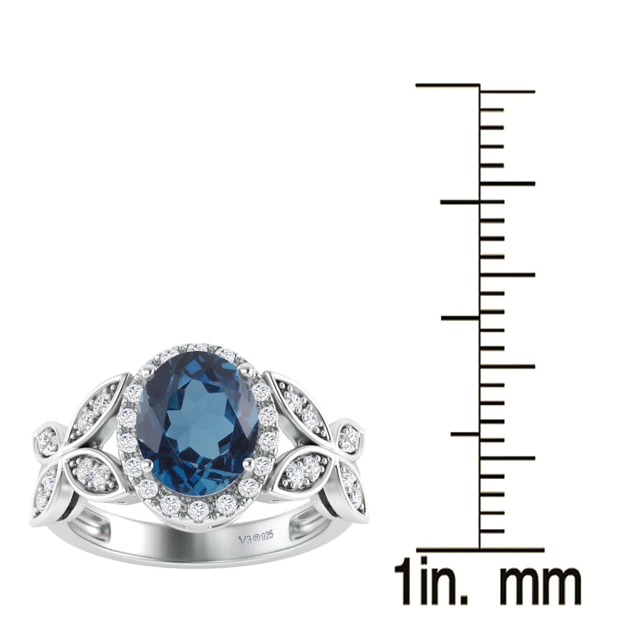 Natural London Blue Topaz & White Topaz Halo Ring in Sterling Silver | Elegant Jewelry for Women, Engagement, Anniversary & Special Occasions