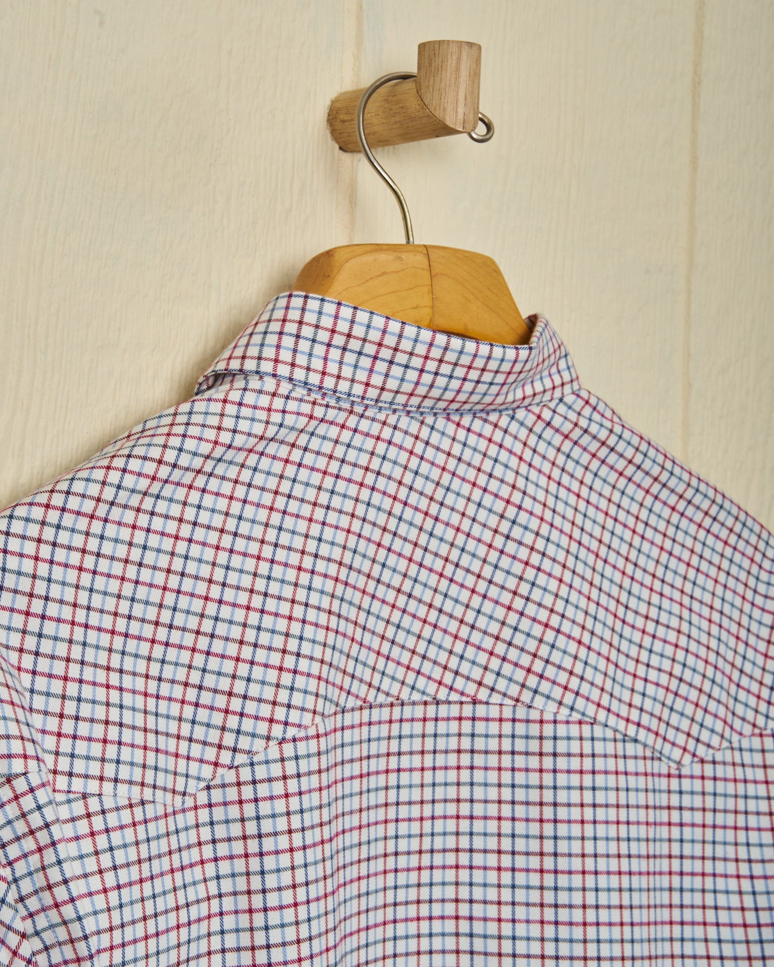 Western Sea Washed Denim & Wine Tattersall Shirt for Men - Casual Button Down Shirt for Outdoor Adventures, Beach Wear and Everyday Style