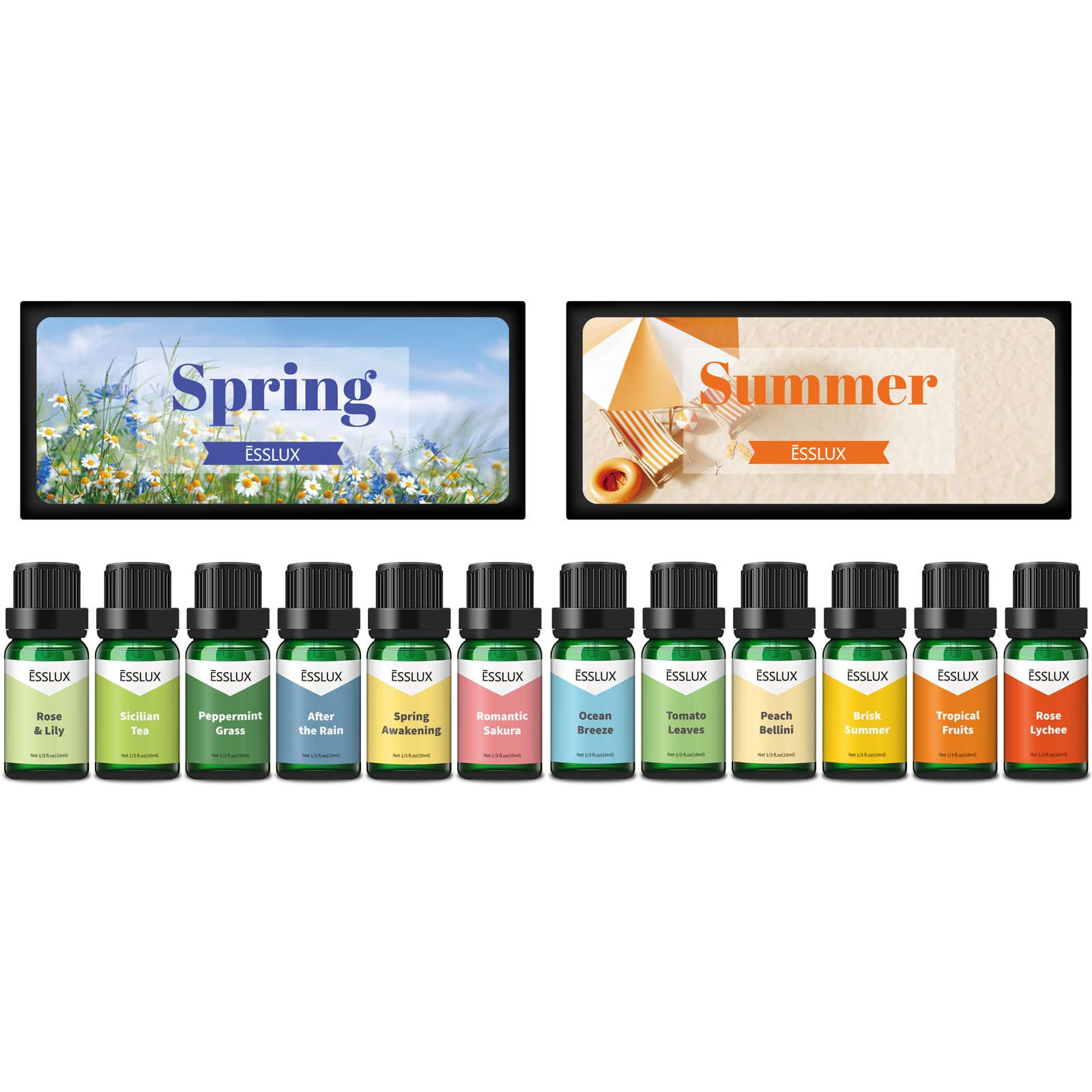 Premium Fragrance Oils Set - ESSLUX Summer & Spring Collection for Diffusers, Soap & Candle Making | Long-Lasting Scented Oils for Home, Spa & DIY Projects | Create Relaxing Atmosphere in Bedroom, Office & Living Space