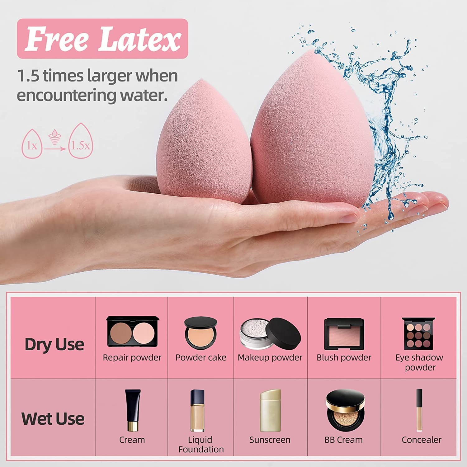 Premium AIR BEAUTY 5-Piece Makeup Sponge Set - Teardrop Beauty Blender, Foundation Sponge Puffs with Flower Hair Tie & Travel Jar - Perfect for Makeup Application, Blending & On-the-Go Touch Ups (Includes Bonus Toothbrush Makeup Brush) - Ideal for Everyday Makeup, Travel & Professional Use