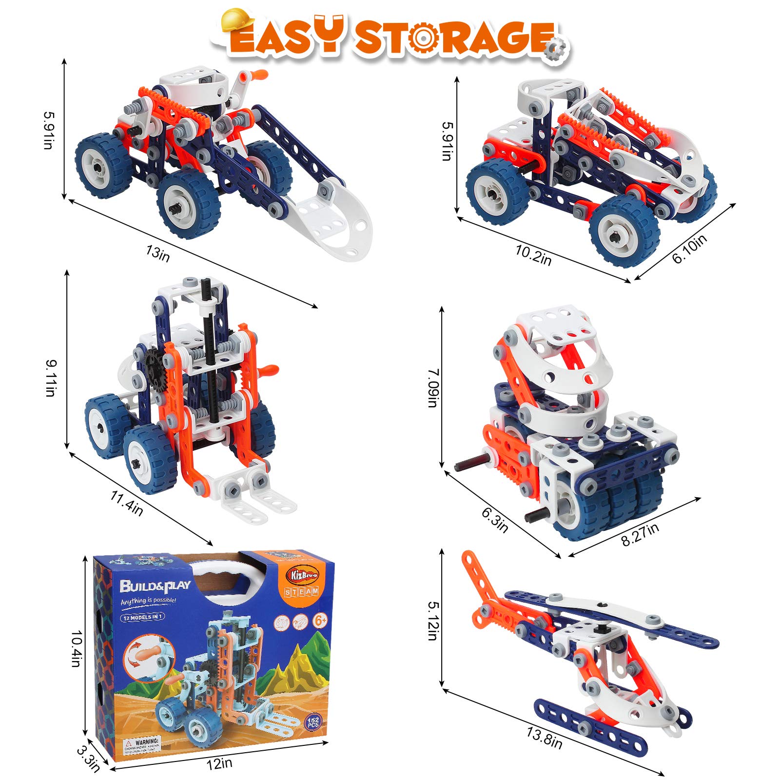 STEM Building Toys for Kids Ages 6-12 | 152PCS DIY 12-in-1 Engineering Construction Set | Educational STEM Toys for Boys & Girls | Perfect for School Projects, Birthday Gifts & Creative Play