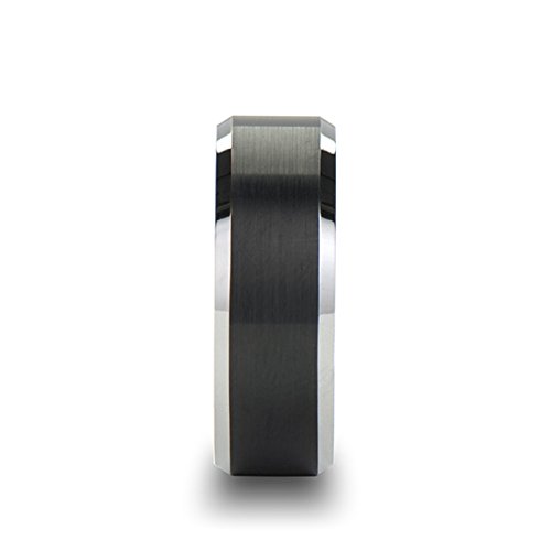 ASTON Black Brushed Tungsten Carbide Ring for Men - 8mm Wide Polished Beveled Edge Wedding Band - Durable & Scratch Resistant Jewelry for Grooms, Anniversaries & Special Occasions