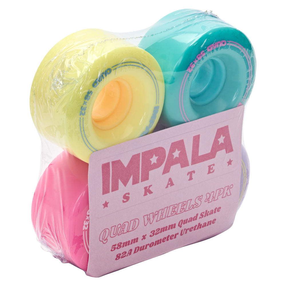 Impala Quad Roller Skate Wheels 58mm 82a - 4 Pack Multi-Colored Wheels for Outdoor & Indoor Skating, Rink, Park, and Trail Use