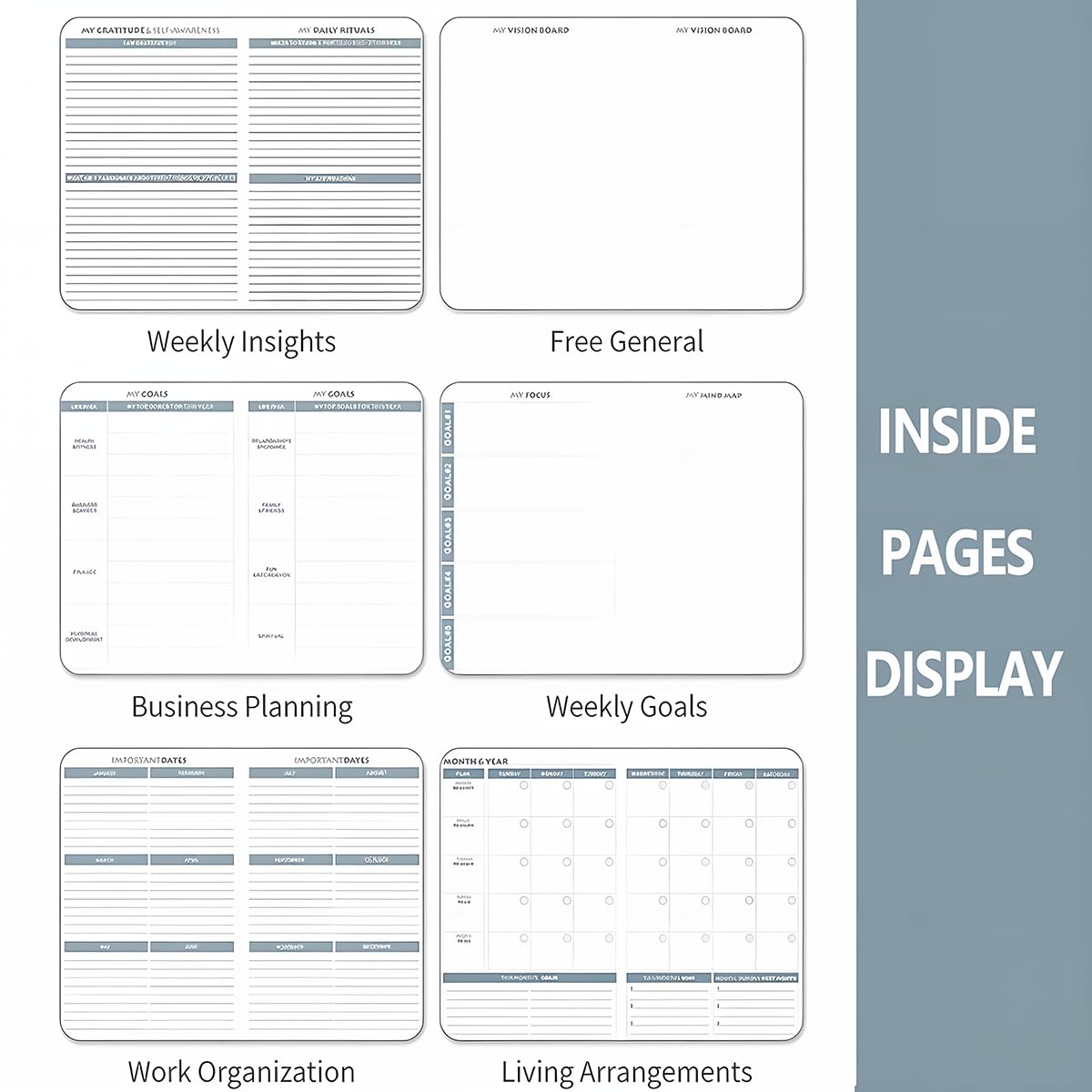 GuaziV 2024-2025 Undated Planner - A5 Daily Weekly Monthly Organizer for Work, School & Personal Tasks - Start Any Date - Includes 6 Stickers (Dark Black) - Perfect for Productivity, Time Management & Goal Setting