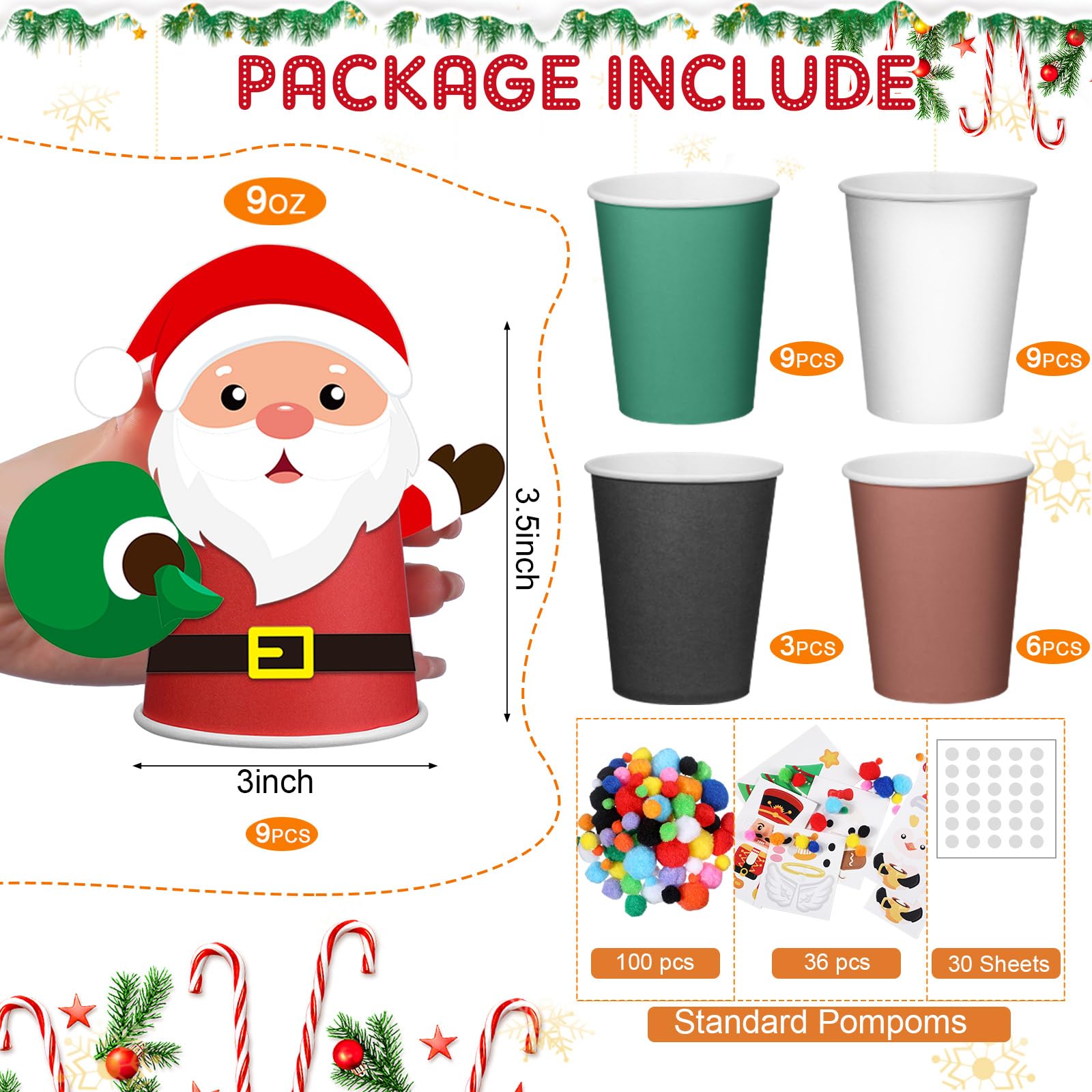 36-Piece Christmas DIY Craft Kit for Kids – Santa, Elf & Gingerbread Paper Cup Art Set – Creative Holiday Crafts for Children | Perfect for Classroom Activities, Holiday Parties & Family Bonding