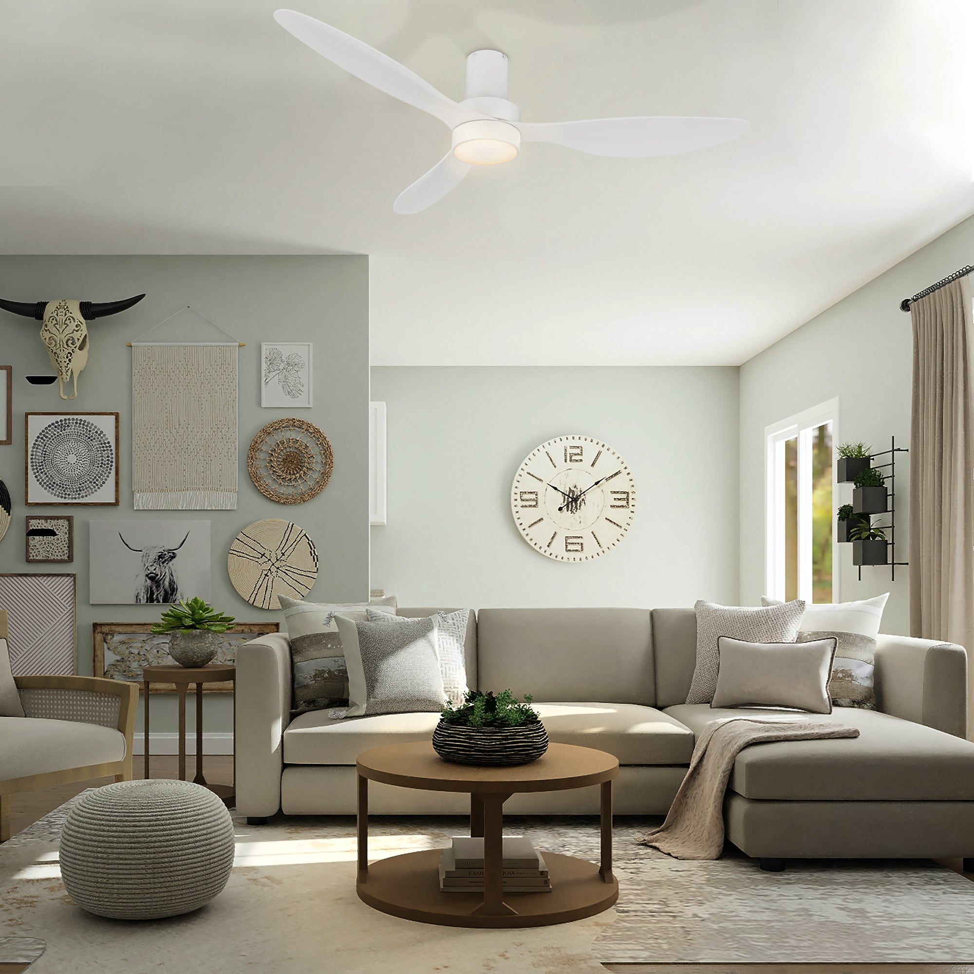 Coleman 52 Inch Low Profile Smart Ceiling Fan with LED Light and Remote Control - Perfect for Bedroom, Living Room, and Outdoor Patio