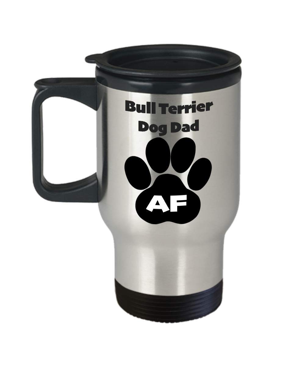 Bull Terrier Travel Coffee Mug - Perfect Gift for Dog Lovers & Pet Parents - Funny Dog Dad AF Mug - Ideal for Office, Home & Travel Use